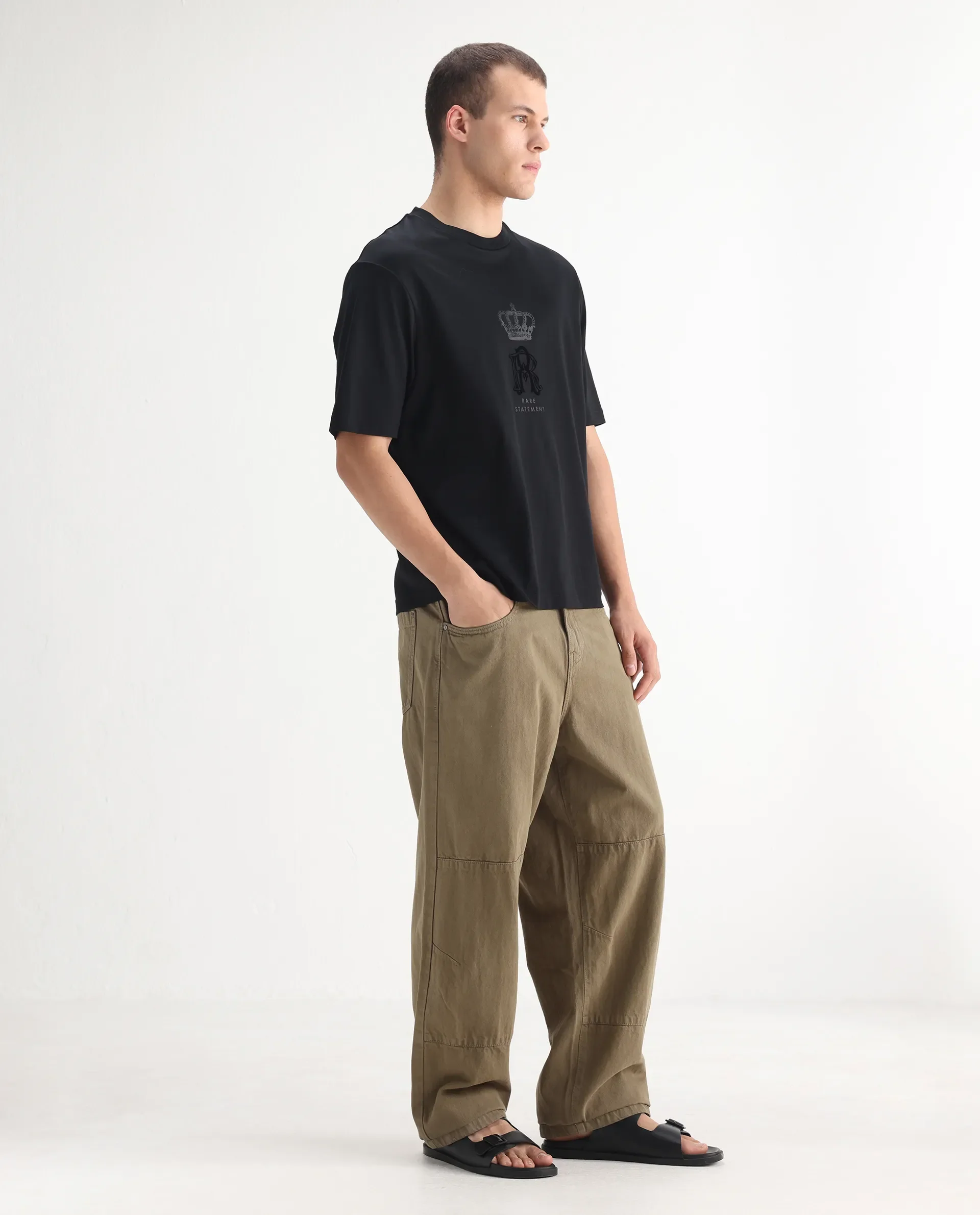 Rare Rabbit Men's Niot Khaki Cotton Plain Baggy Fit Jeans - Image 5