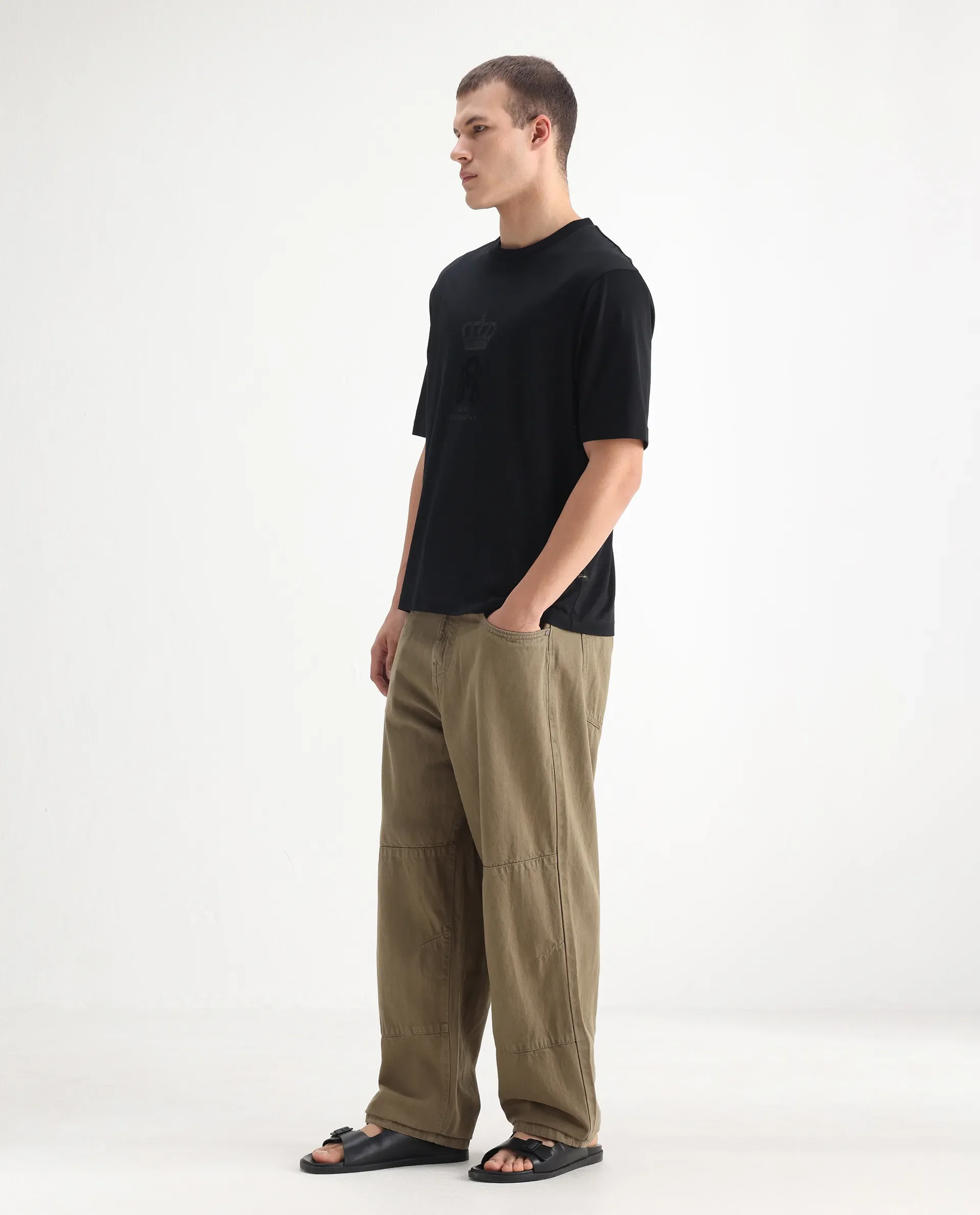 Rare Rabbit Men's Niot Khaki Cotton Plain Baggy Fit Jeans - Image 7
