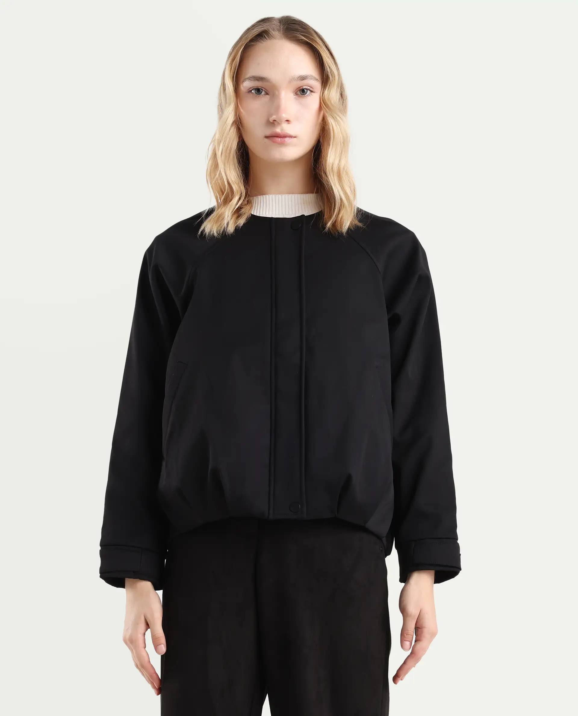 Rareism Women's Nira Black Polyester Crew Neck Relaxed Fit Jacket - Image 3