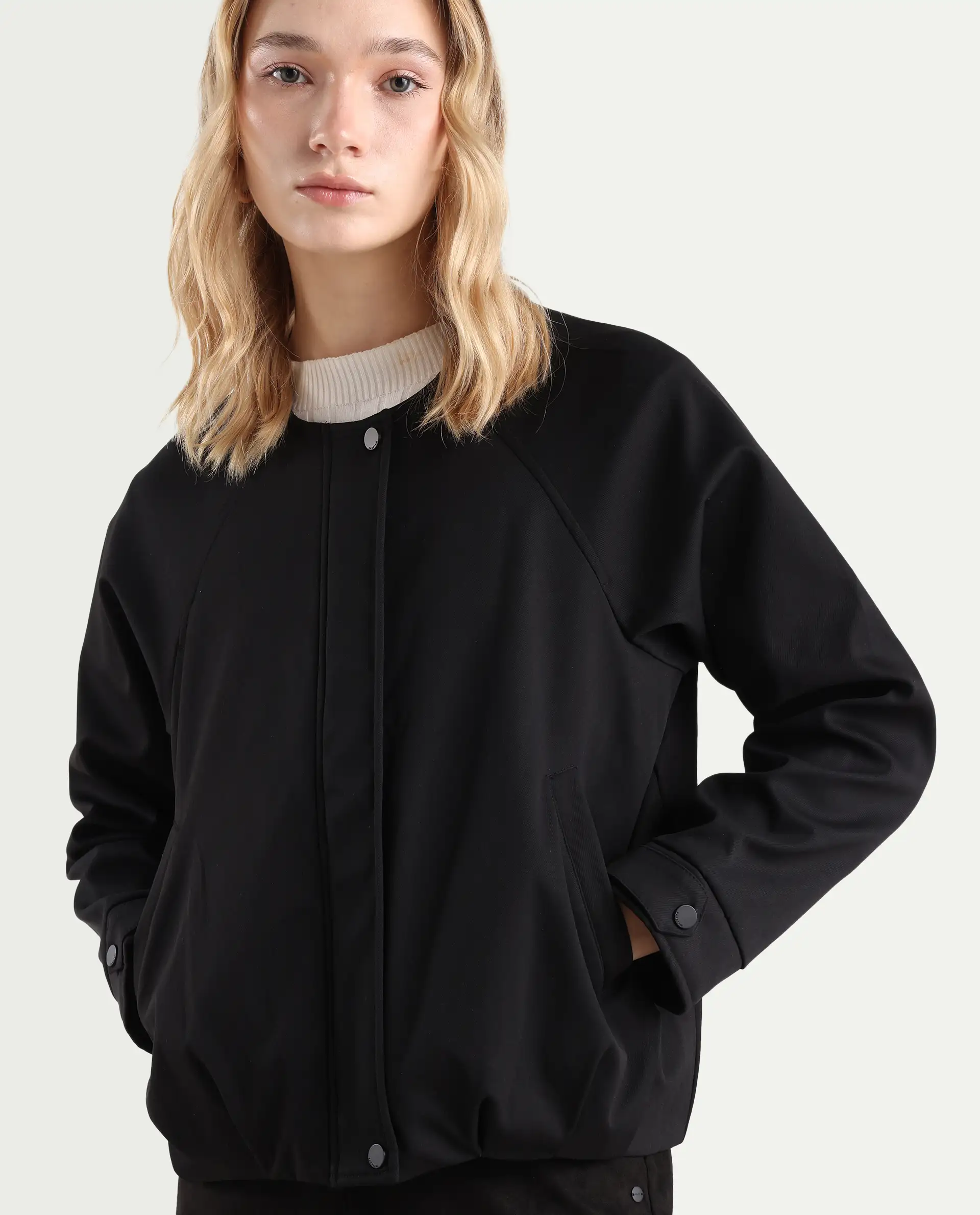 Rareism Women's Nira Black Polyester Crew Neck Relaxed Fit Jacket - Image 4