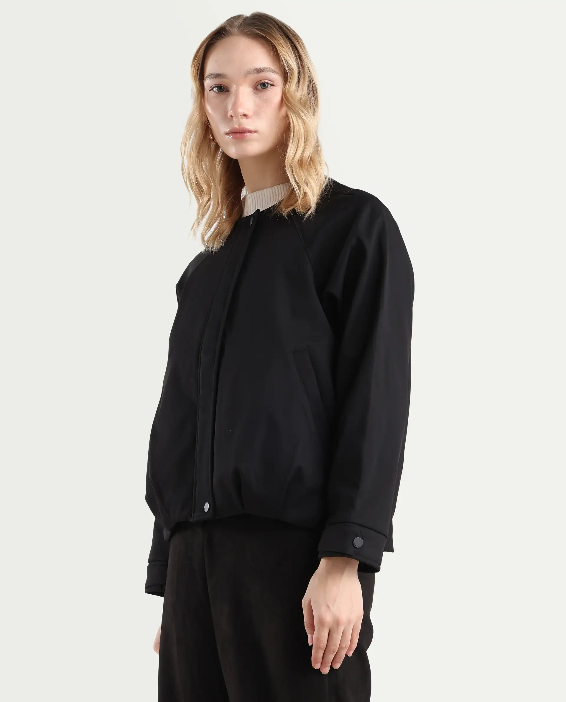 Rareism Women's Nira Black Polyester Crew Neck Relaxed Fit Jacket - Image 5