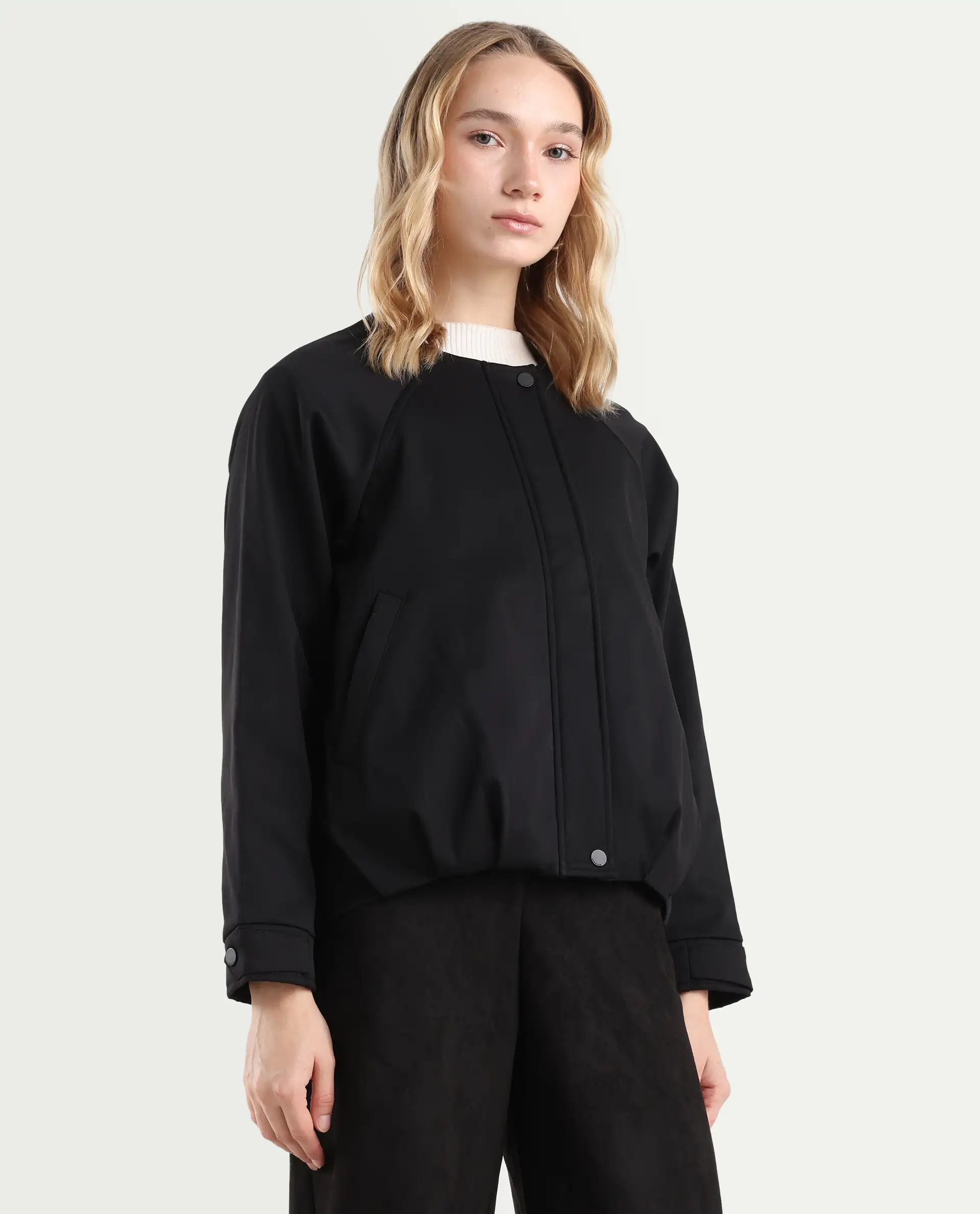 Rareism Women's Nira Black Polyester Crew Neck Relaxed Fit Jacket - Image 6