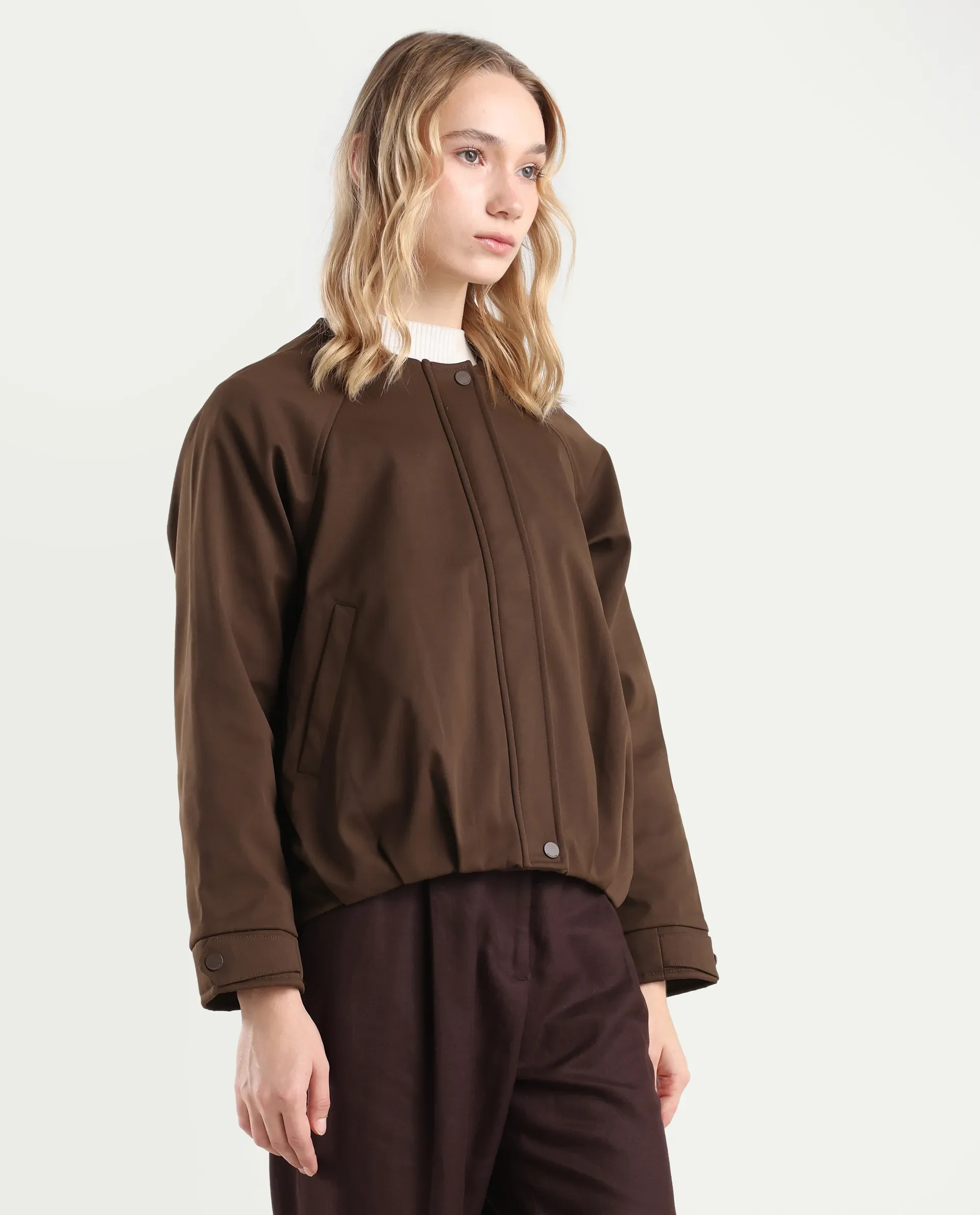 Rareism Women's Nira Coffee Polyester Crew Neck Relaxed Fit Jacket - Image 6