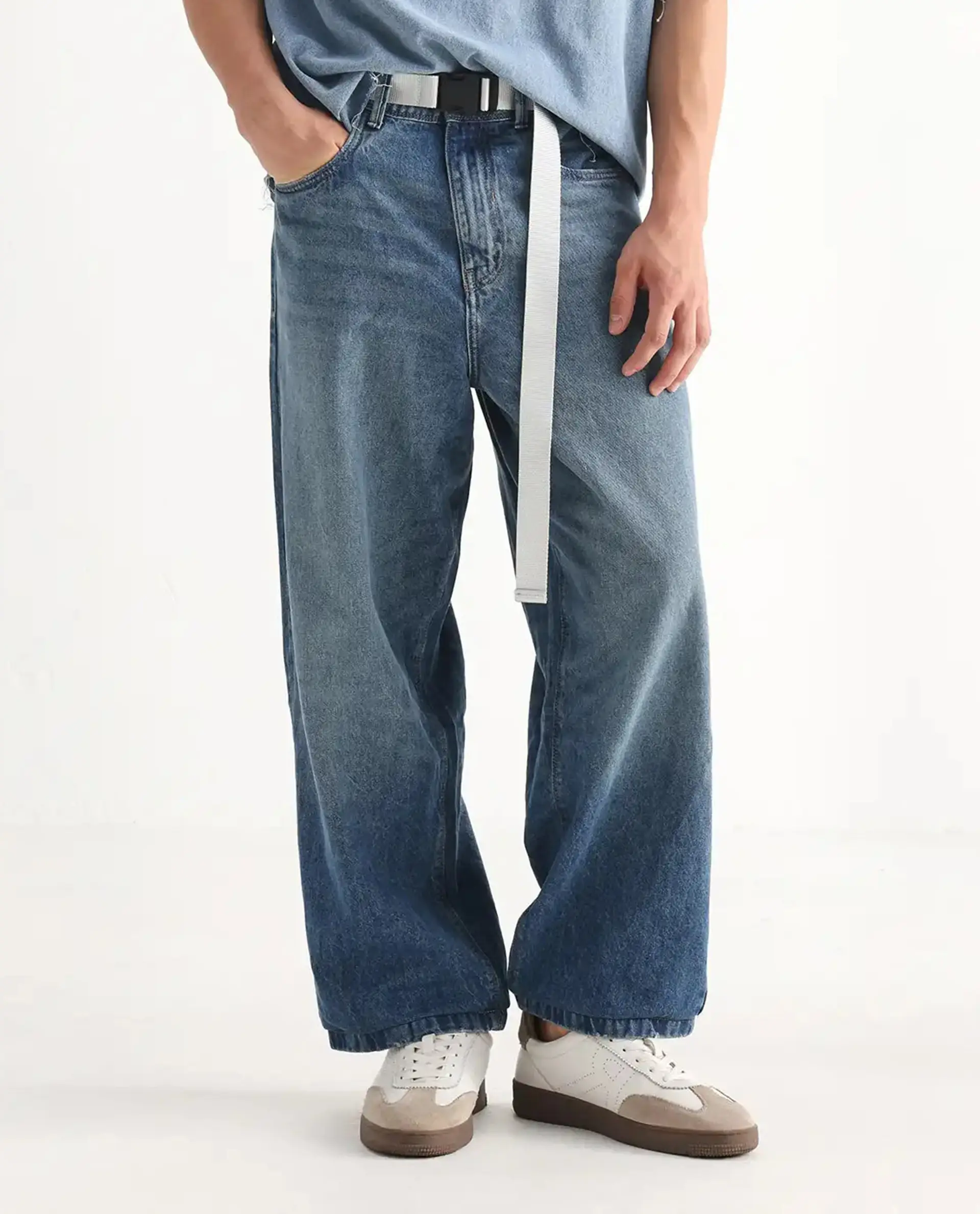 Rare Rabbit Men's Niret Blue Cotton Plain Baggy Fit Jeans - Image 10
