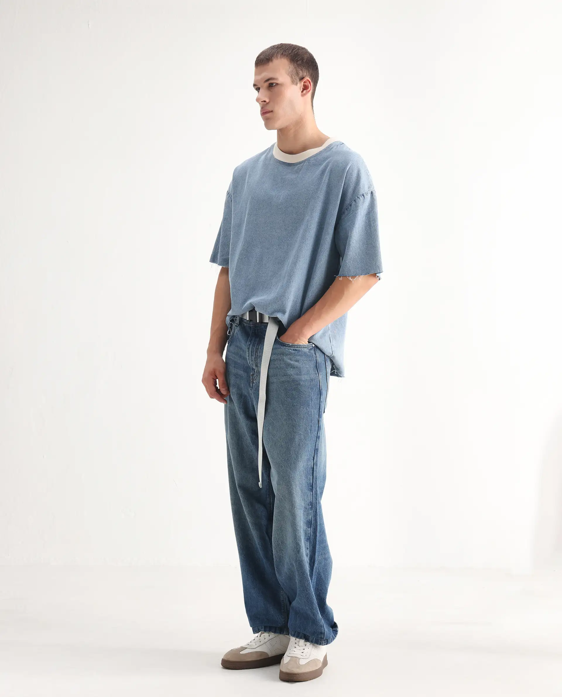Rare Rabbit Men's Niret Blue Cotton Plain Baggy Fit Jeans - Image 5