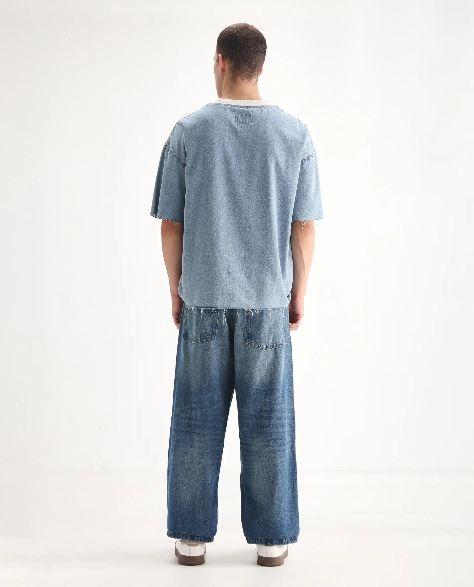 Rare Rabbit Men's Niret Blue Cotton Plain Baggy Fit Jeans - Image 8