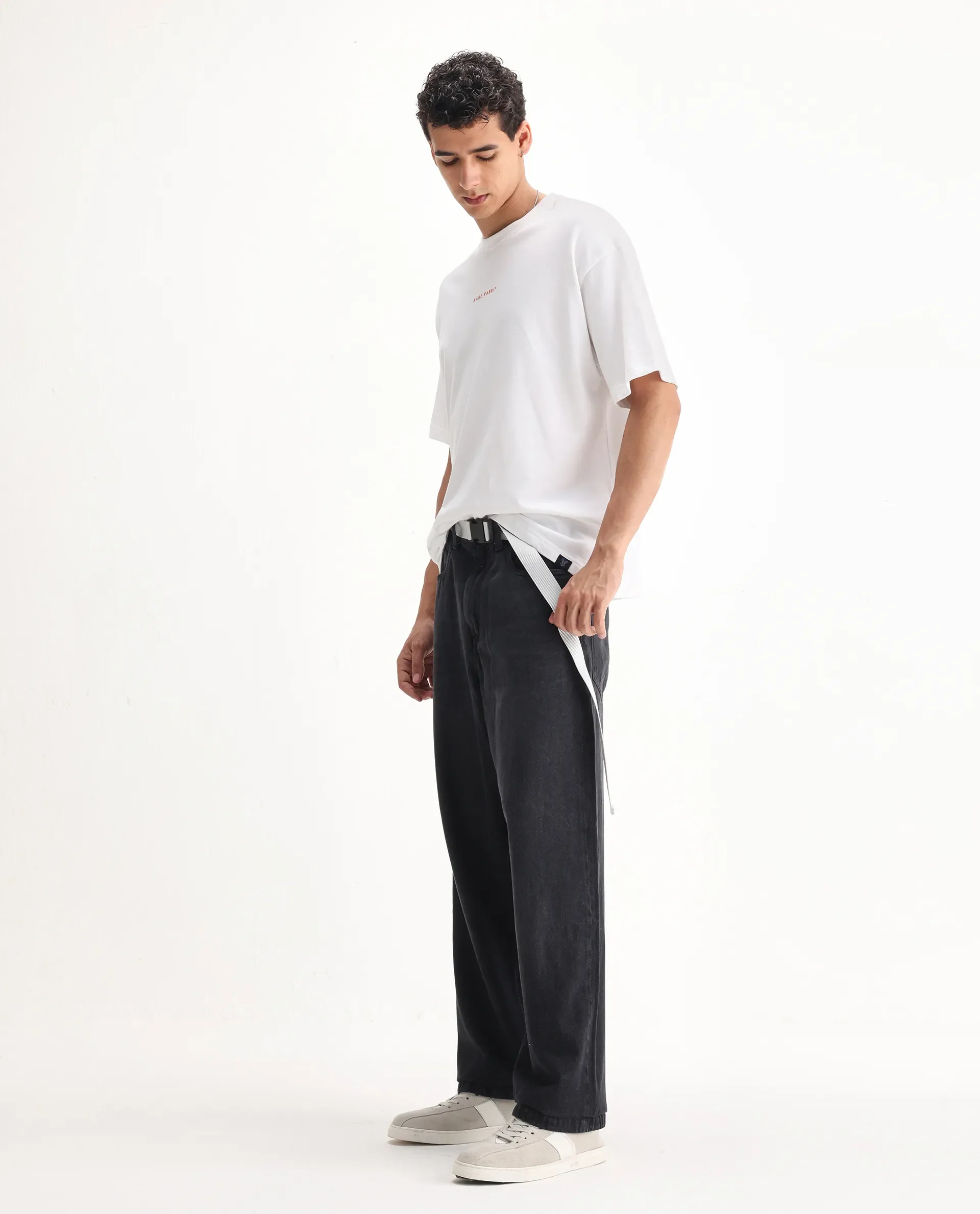Rare Rabbit Men's Niret Dark Grey Cotton Plain Baggy Fit Jeans - Image 5