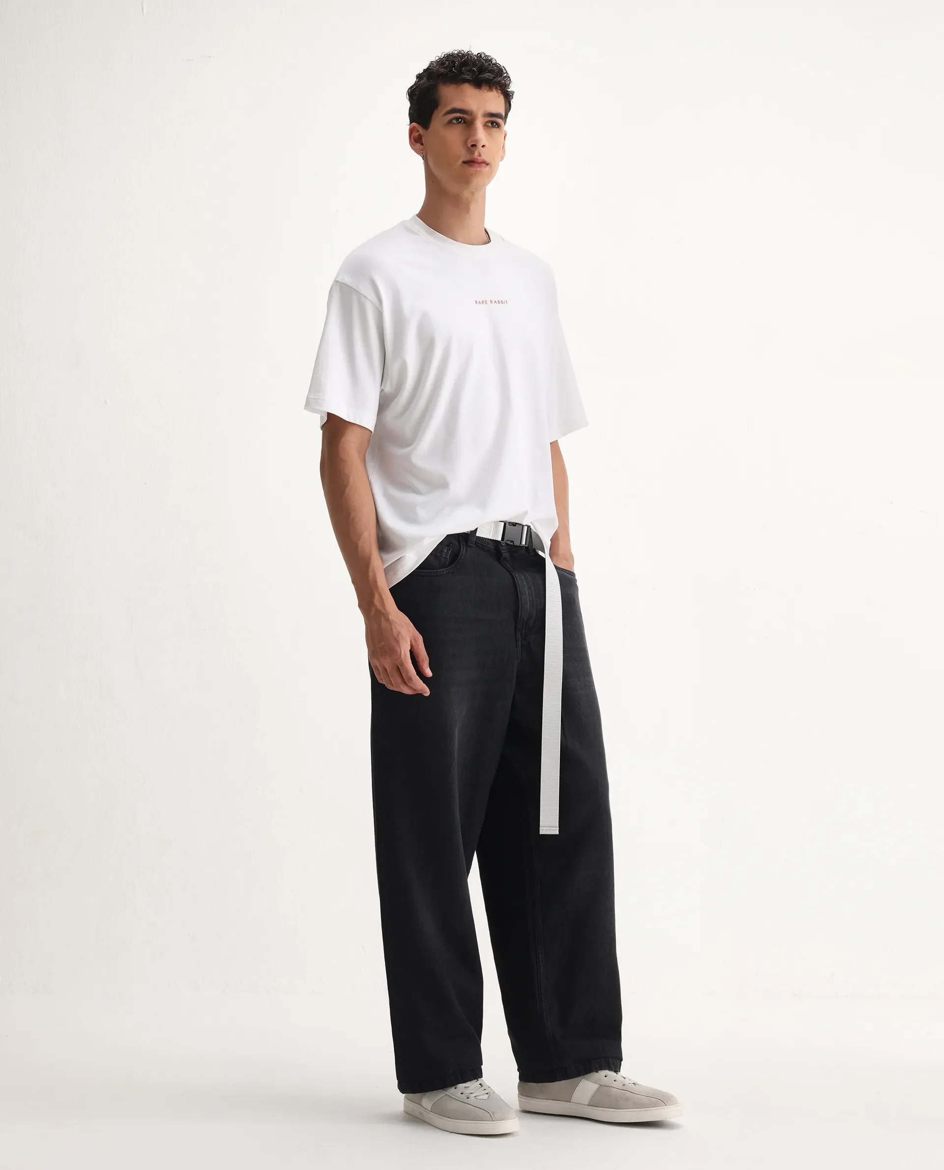 Rare Rabbit Men's Niret Dark Grey Cotton Plain Baggy Fit Jeans - Image 6