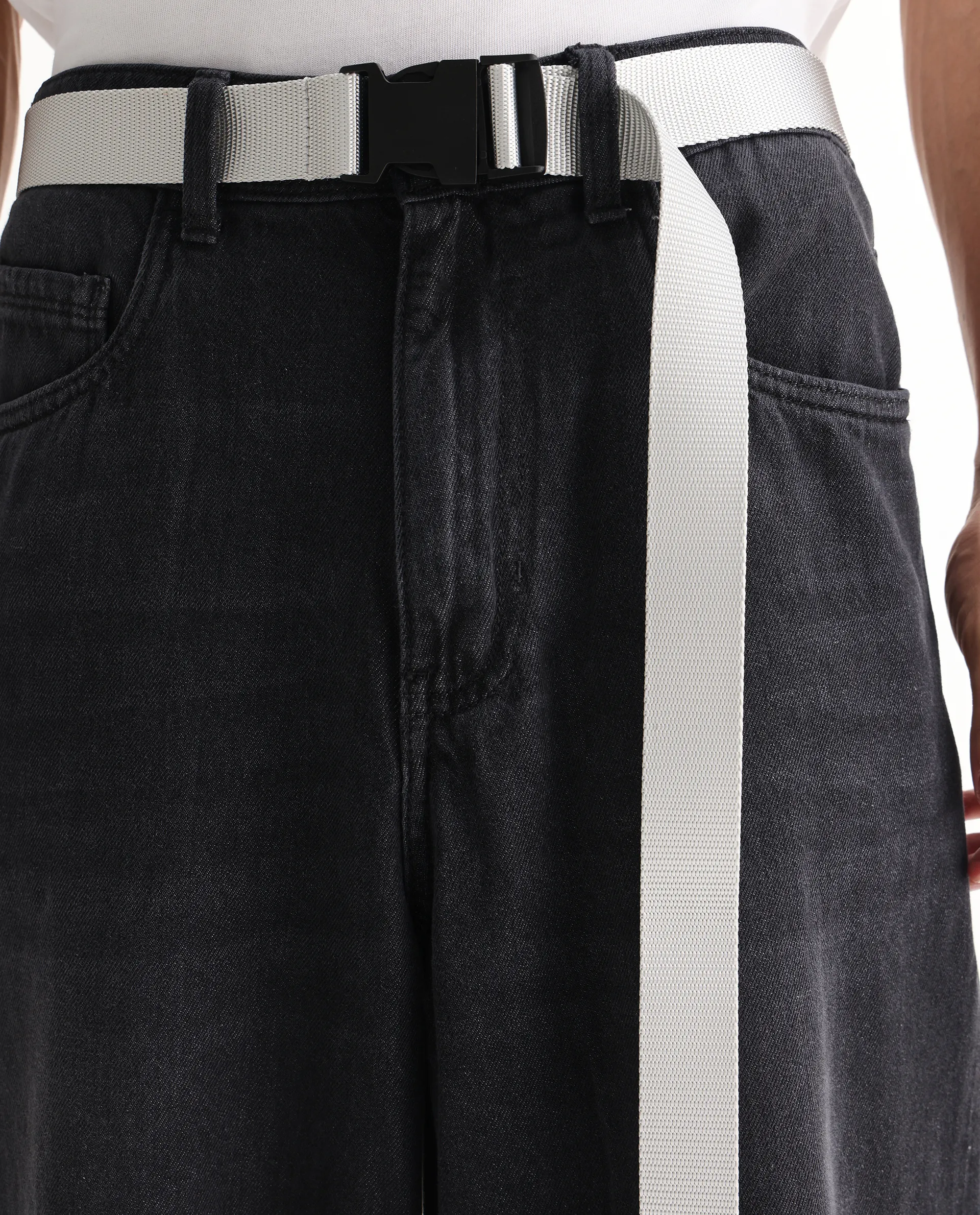 Rare Rabbit Men's Niret Dark Grey Cotton Plain Baggy Fit Jeans - Image 7