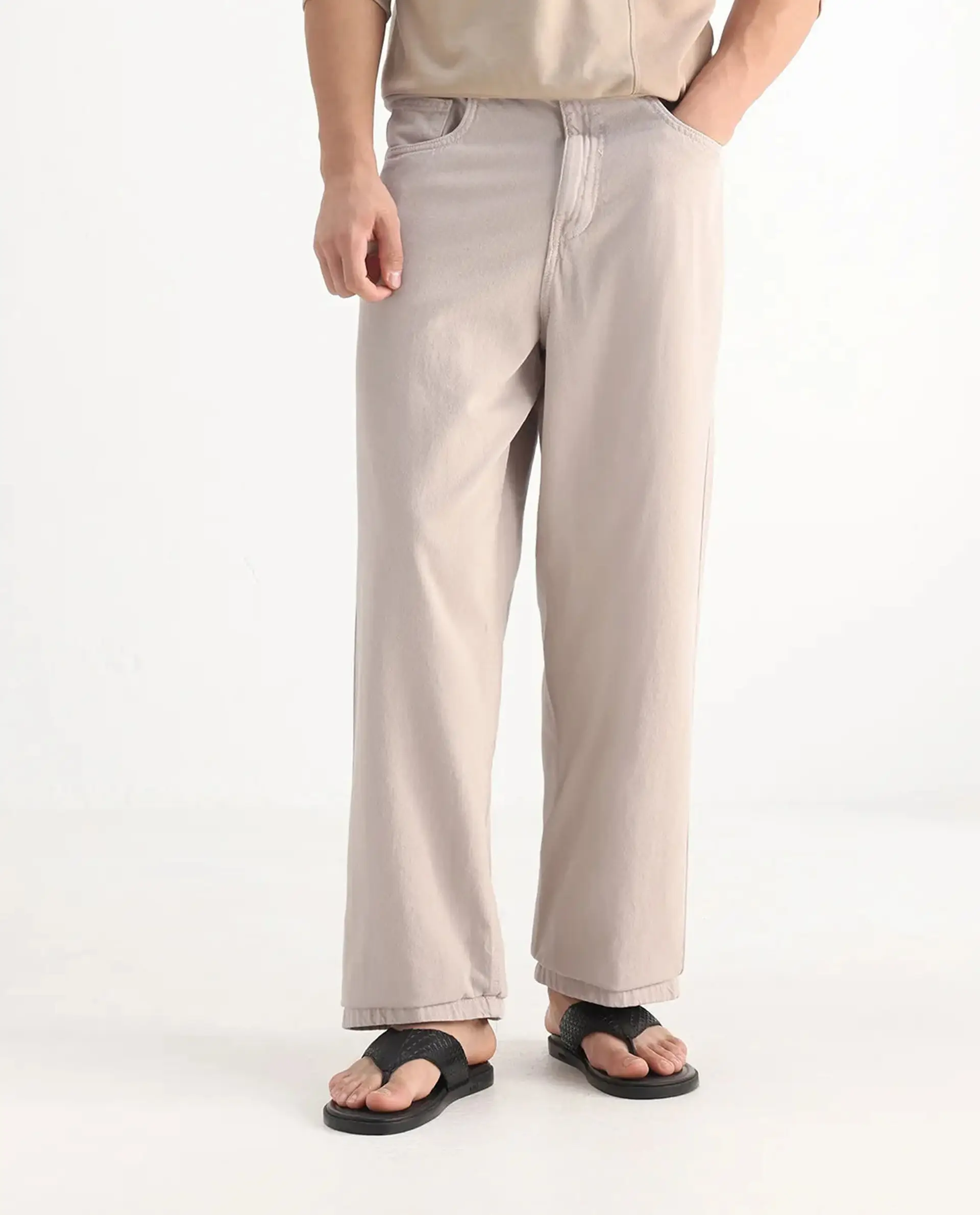 Rare Rabbit Men's Niretor-2 Beige Cotton Plain Baggy Fit Jeans - Image 10