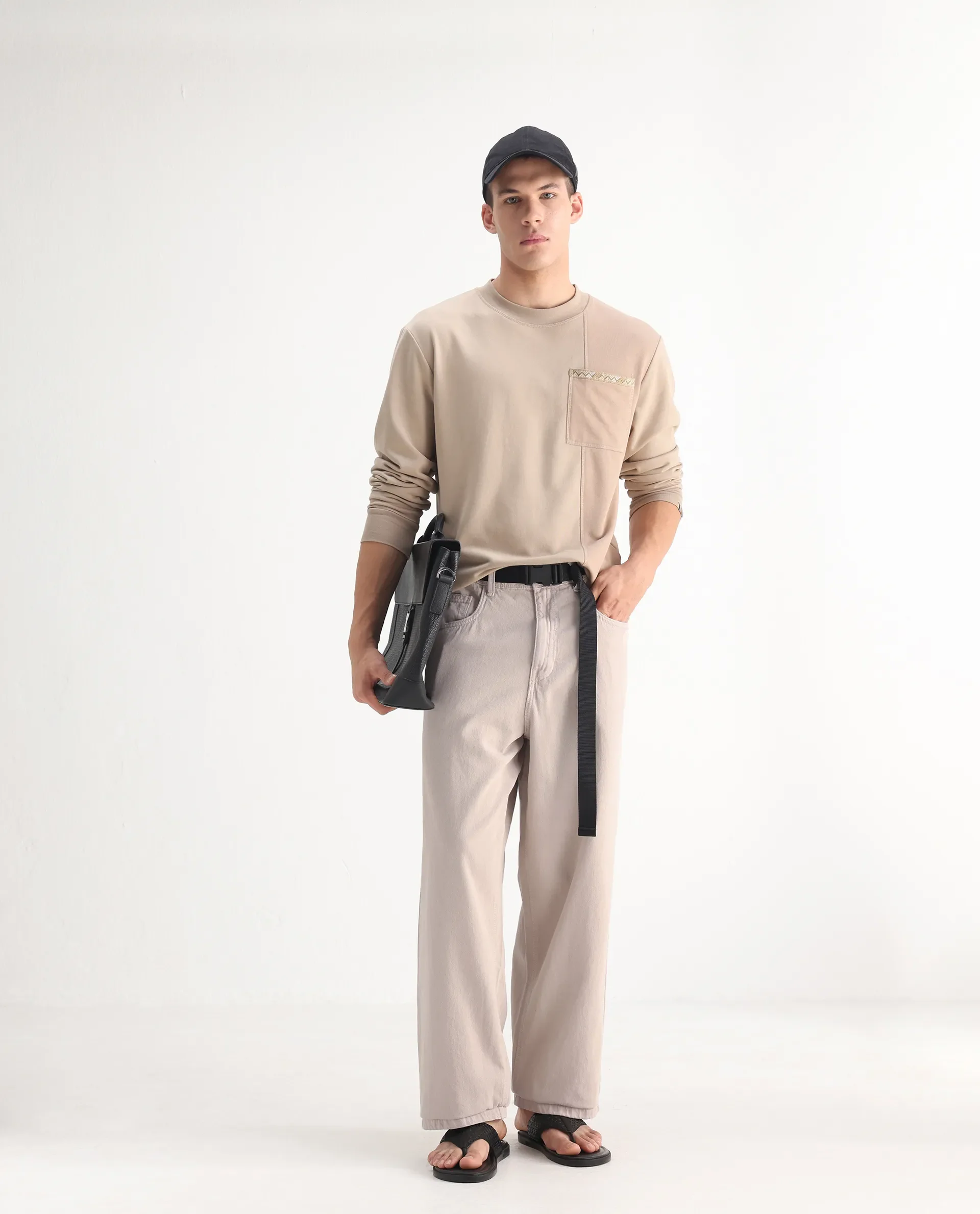 Rare Rabbit Men's Niretor-2 Beige Cotton Plain Baggy Fit Jeans - Image 4