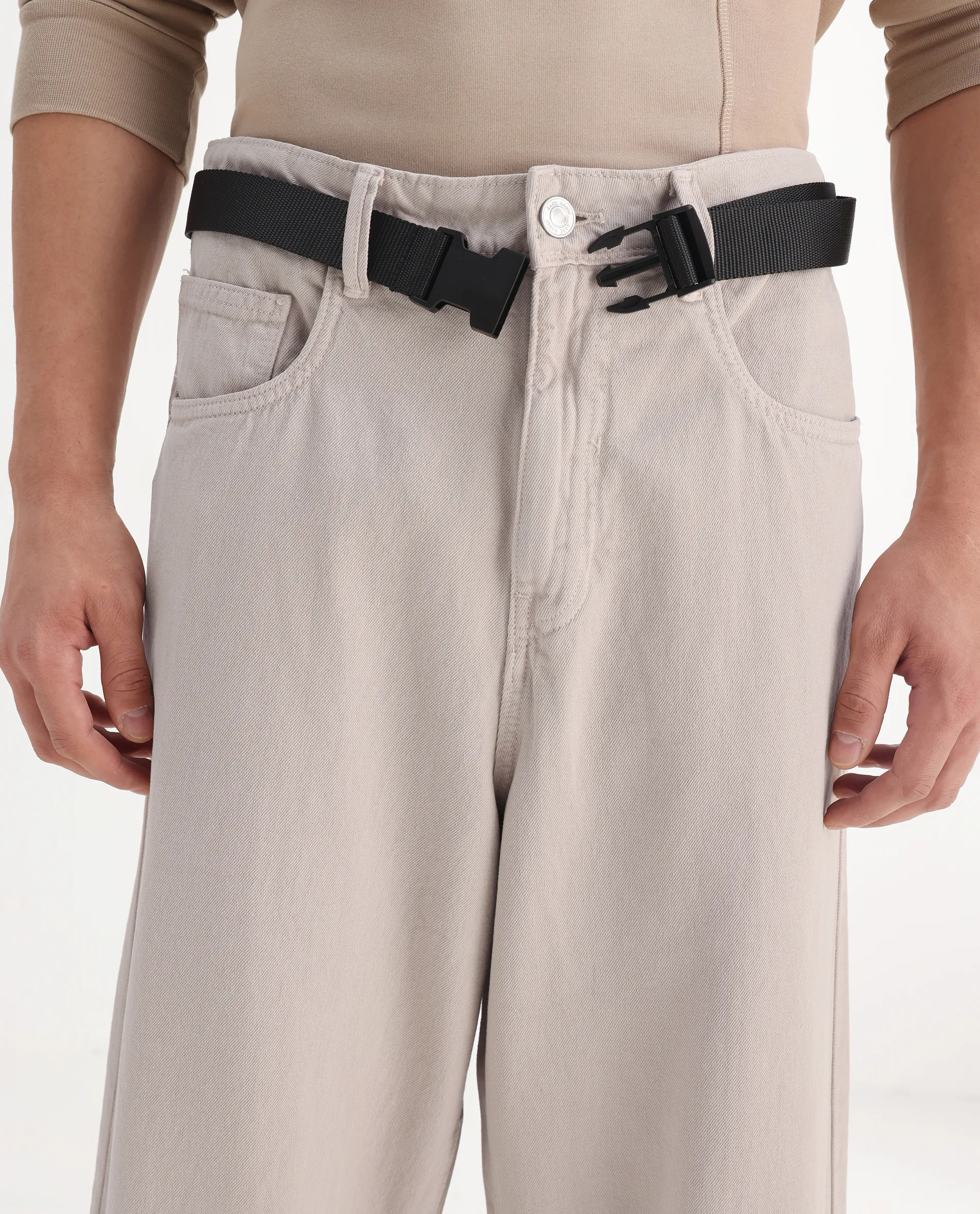 Rare Rabbit Men's Niretor-2 Beige Cotton Plain Baggy Fit Jeans - Image 6