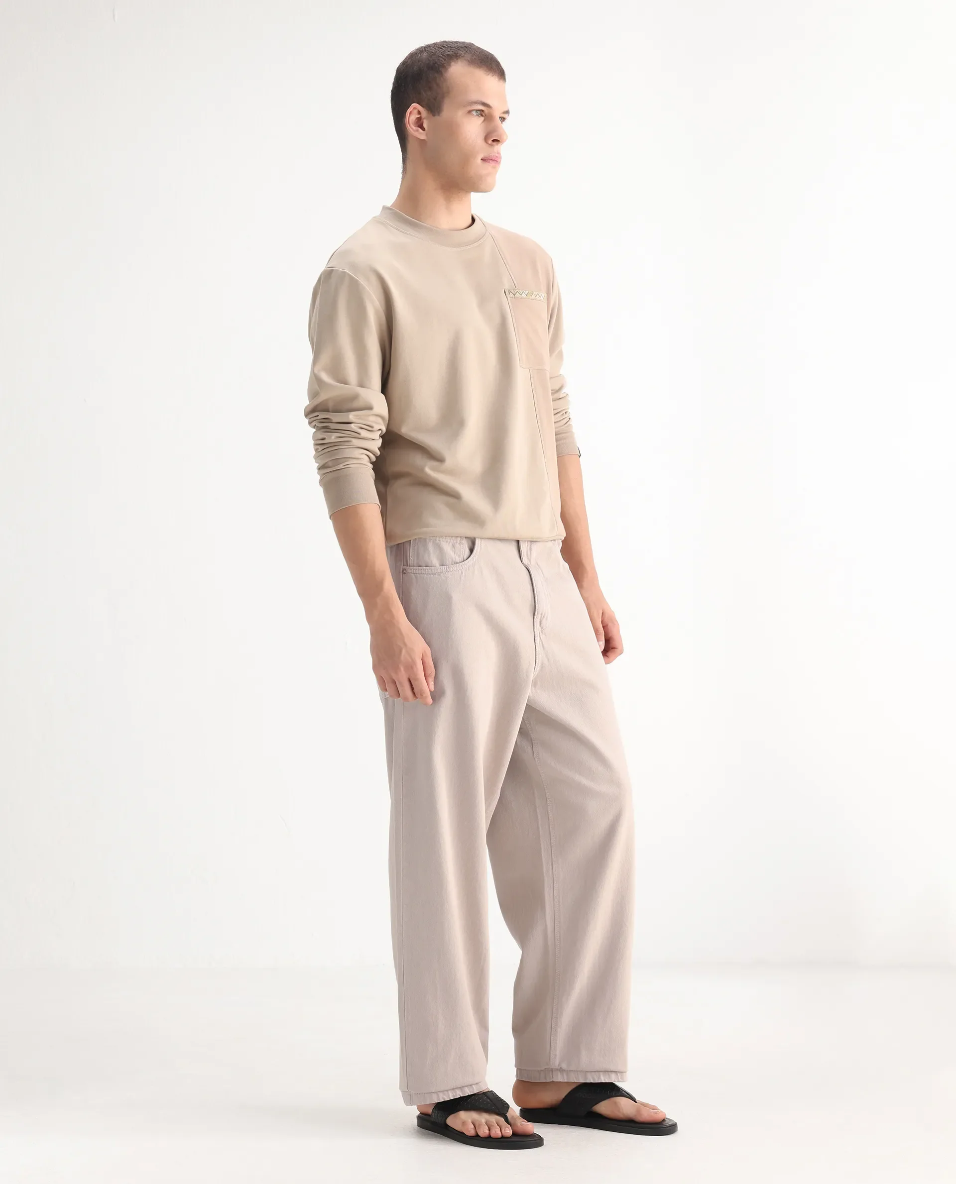 Rare Rabbit Men's Niretor-2 Beige Cotton Plain Baggy Fit Jeans - Image 8