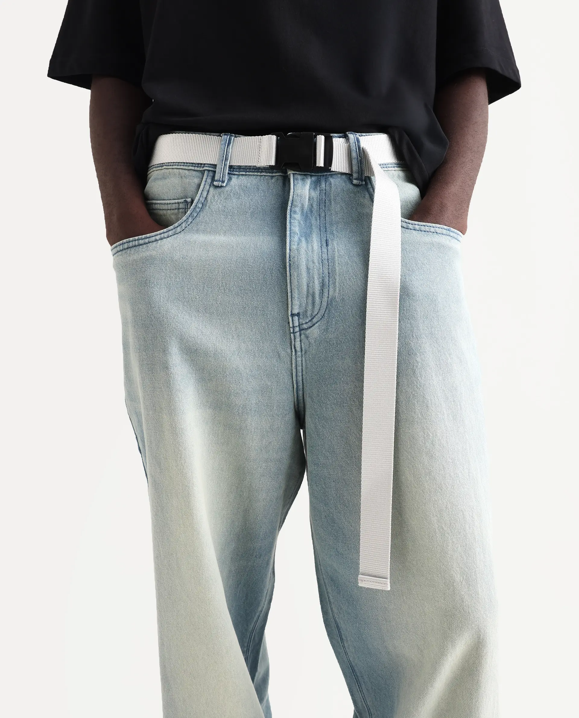 Rare Rabbit Men's Niretor-2 Light Blue Cotton Plain Baggy Fit Jeans - Image 3