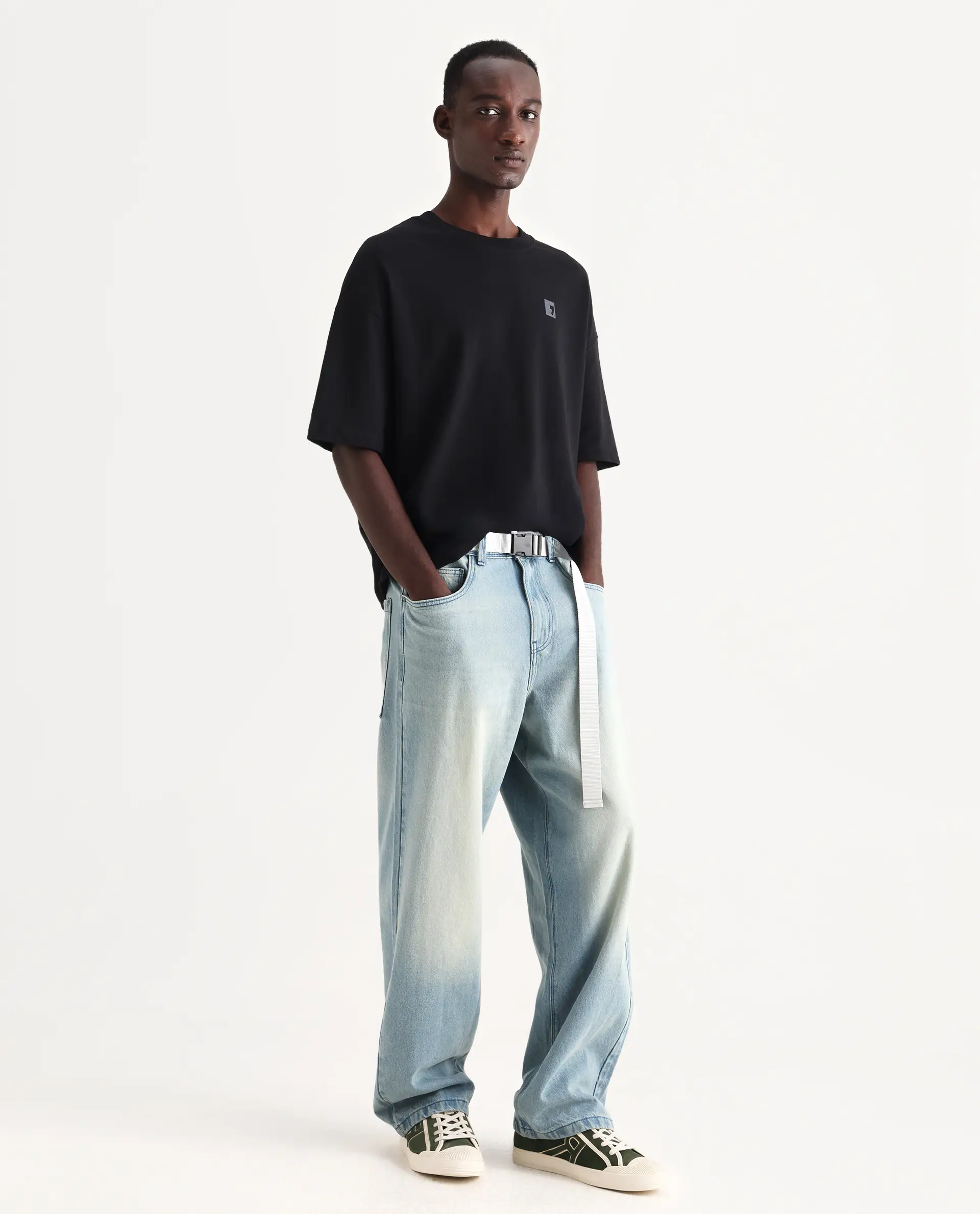 Rare Rabbit Men's Niretor-2 Light Blue Cotton Plain Baggy Fit Jeans - Image 4