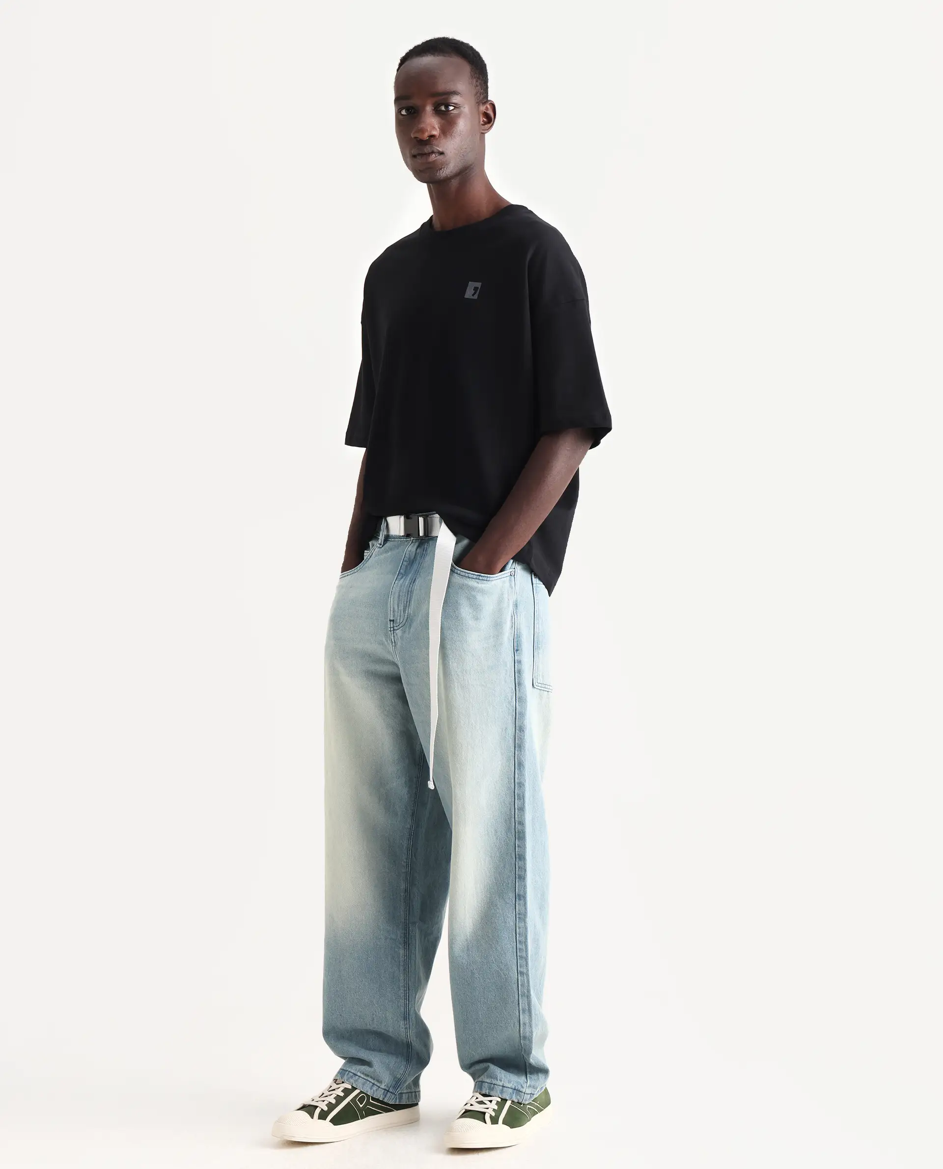 Rare Rabbit Men's Niretor-2 Light Blue Cotton Plain Baggy Fit Jeans - Image 5