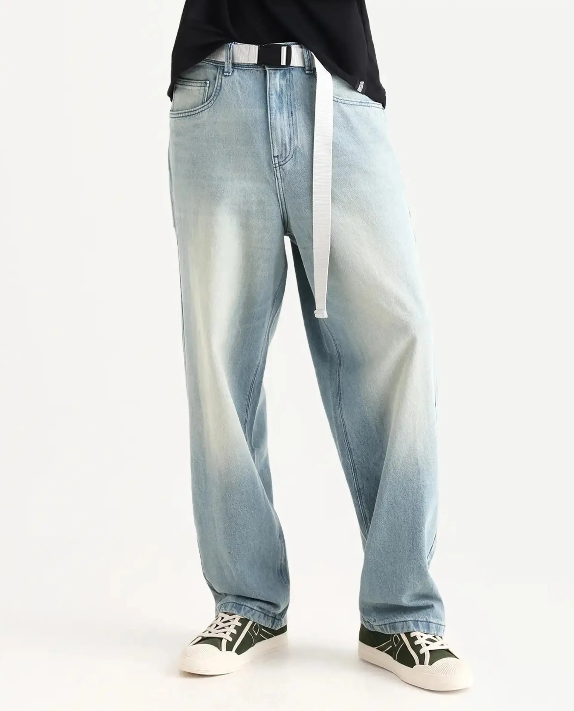 Rare Rabbit Men's Niretor-2 Light Blue Cotton Plain Baggy Fit Jeans - Image 8