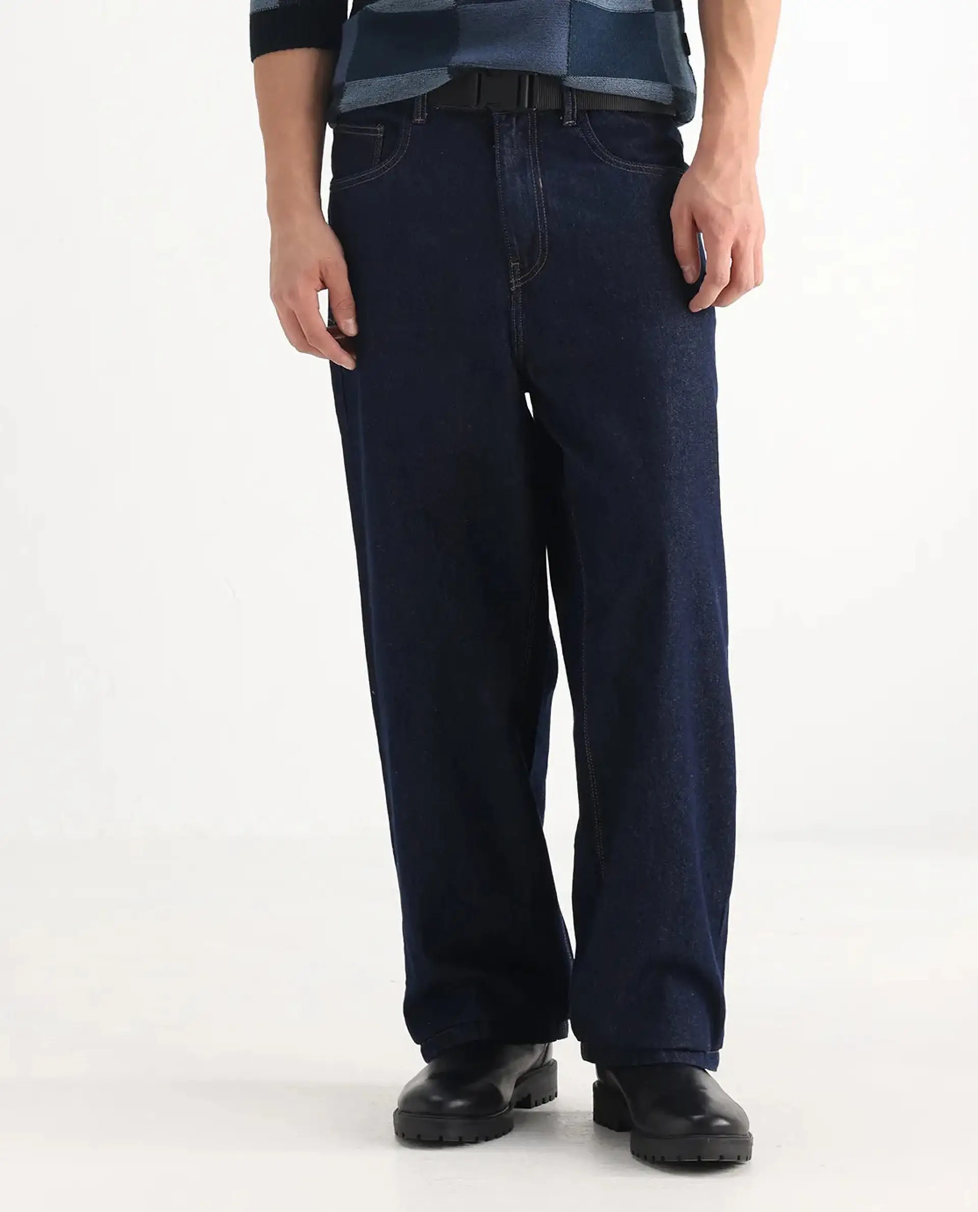 Rare Rabbit Men's Niretor Dark Cotton Plain Baggy Fit Jeans - Image 10