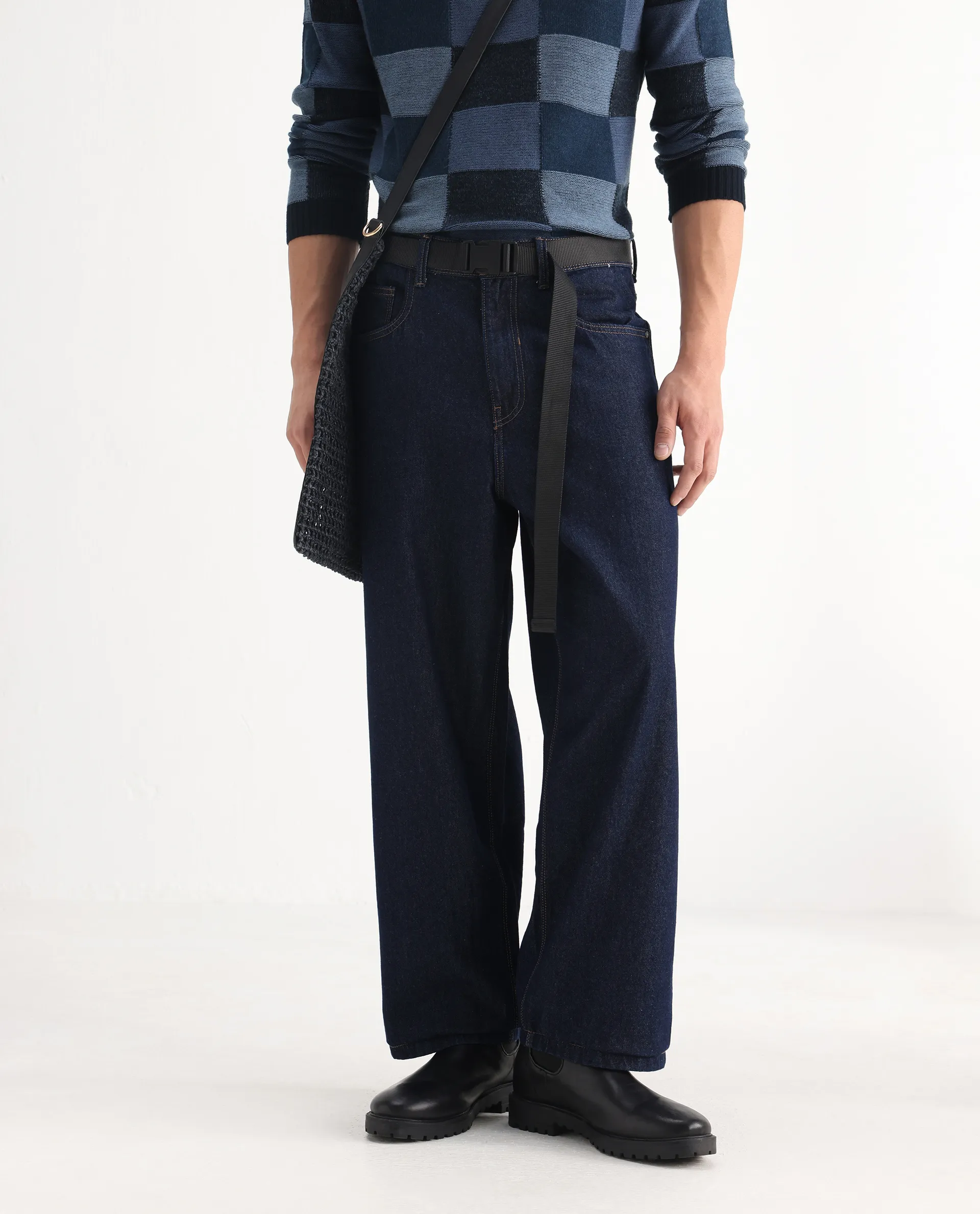 Rare Rabbit Men's Niretor Dark Cotton Plain Baggy Fit Jeans - Image 2