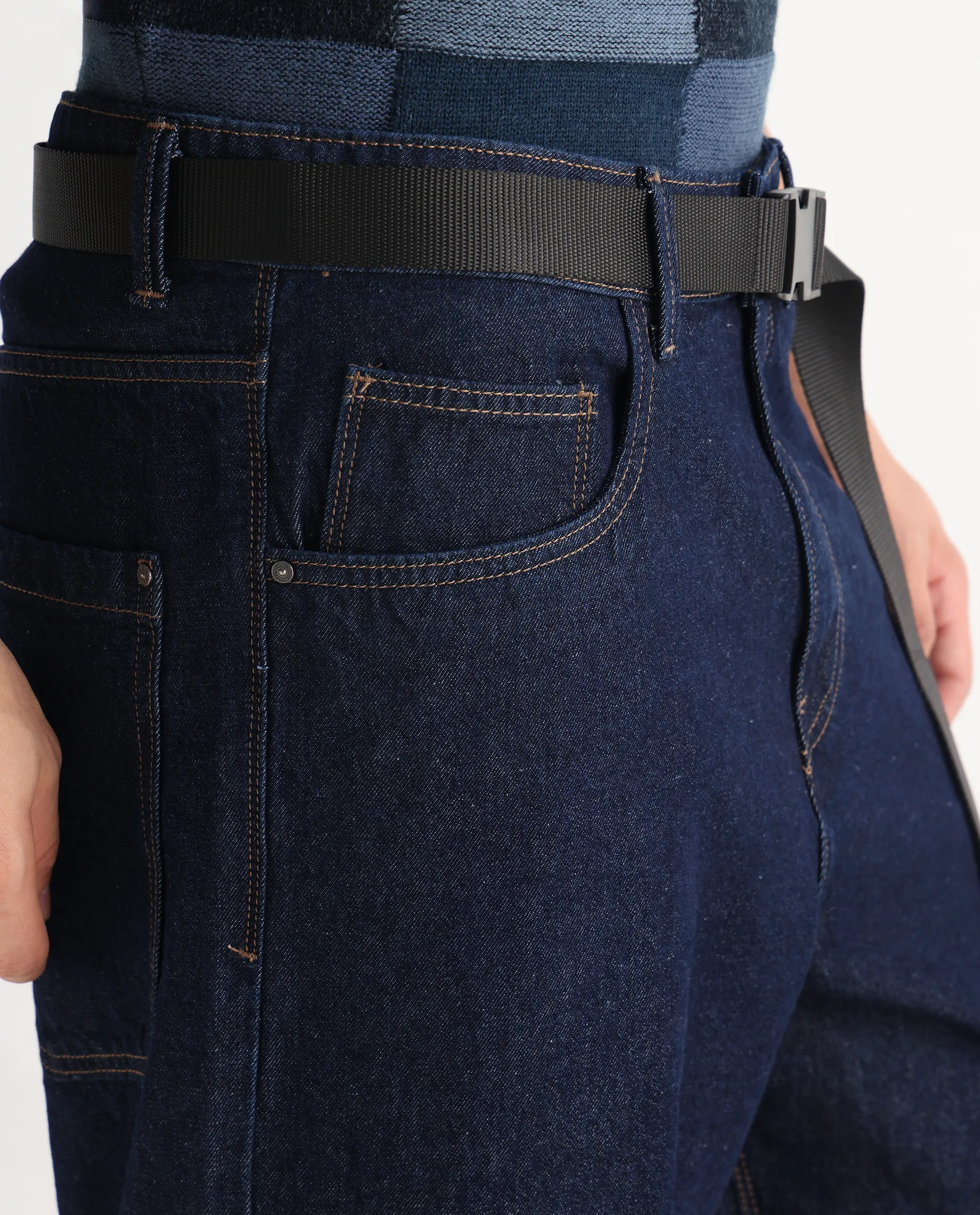 Rare Rabbit Men's Niretor Dark Cotton Plain Baggy Fit Jeans - Image 4