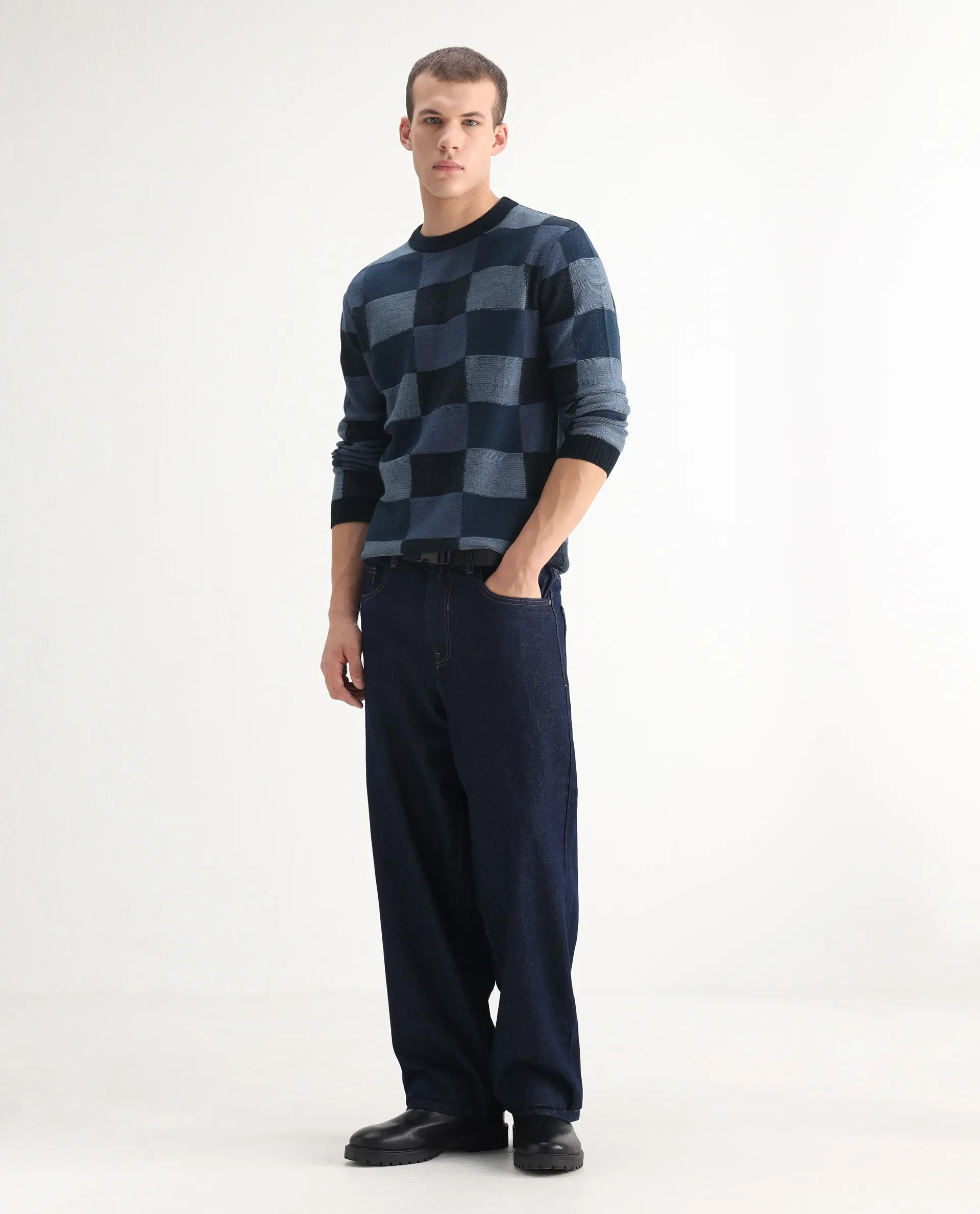 Rare Rabbit Men's Niretor Dark Cotton Plain Baggy Fit Jeans - Image 5