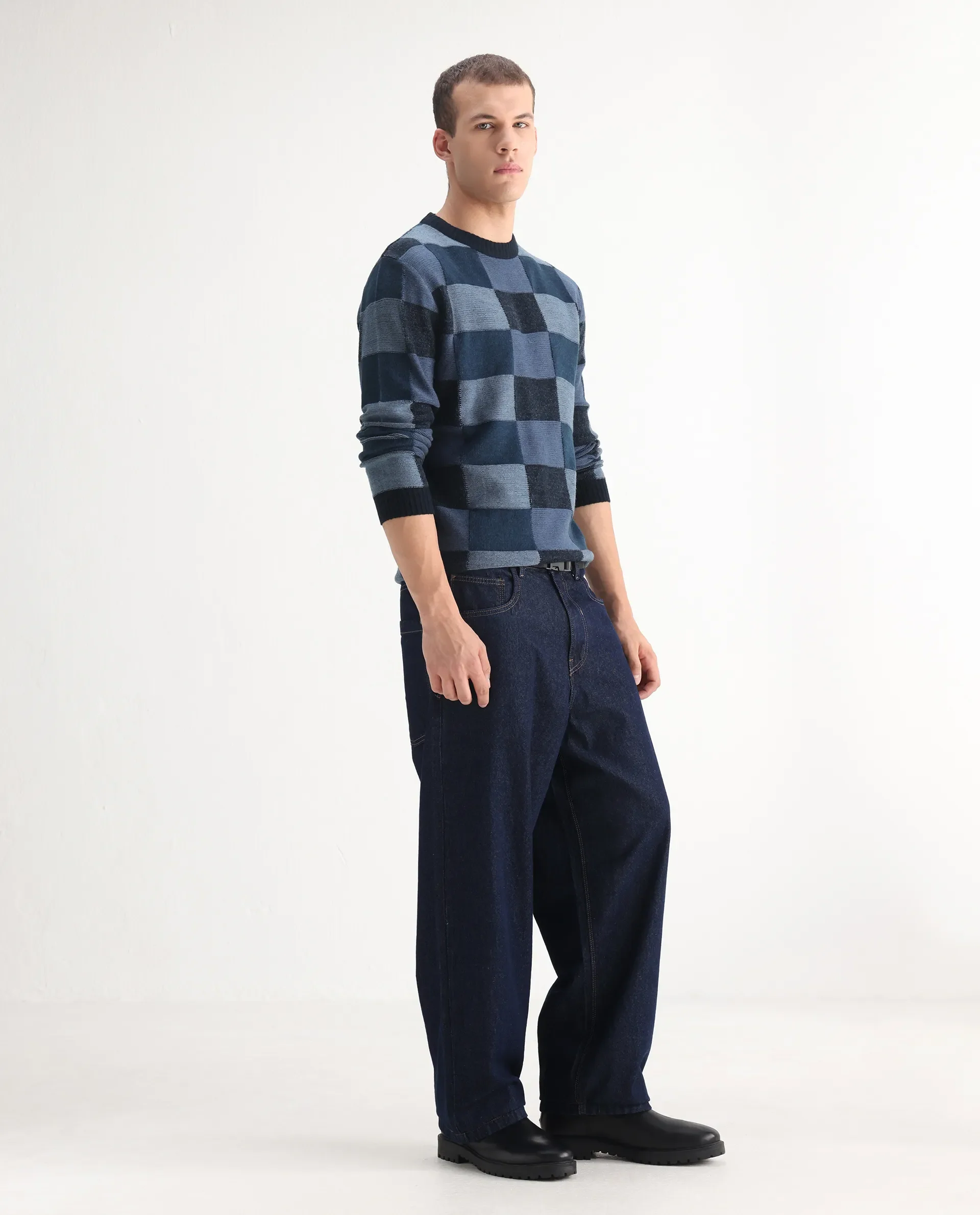 Rare Rabbit Men's Niretor Dark Cotton Plain Baggy Fit Jeans - Image 7