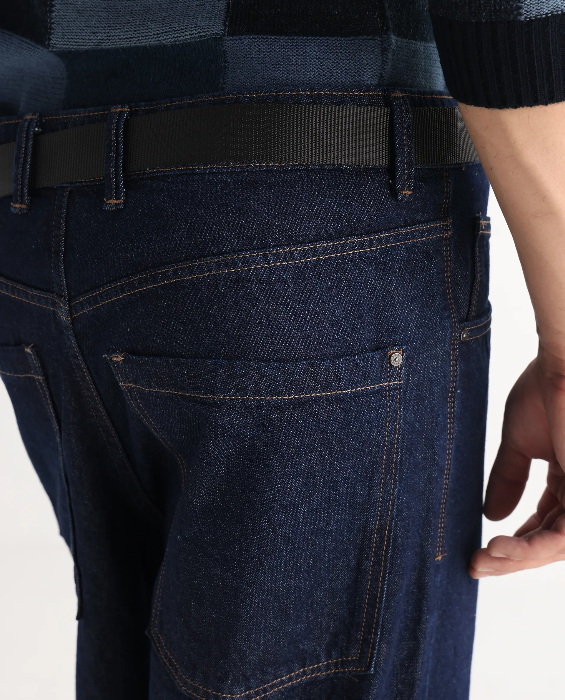 Rare Rabbit Men's Niretor Dark Cotton Plain Baggy Fit Jeans - Image 8