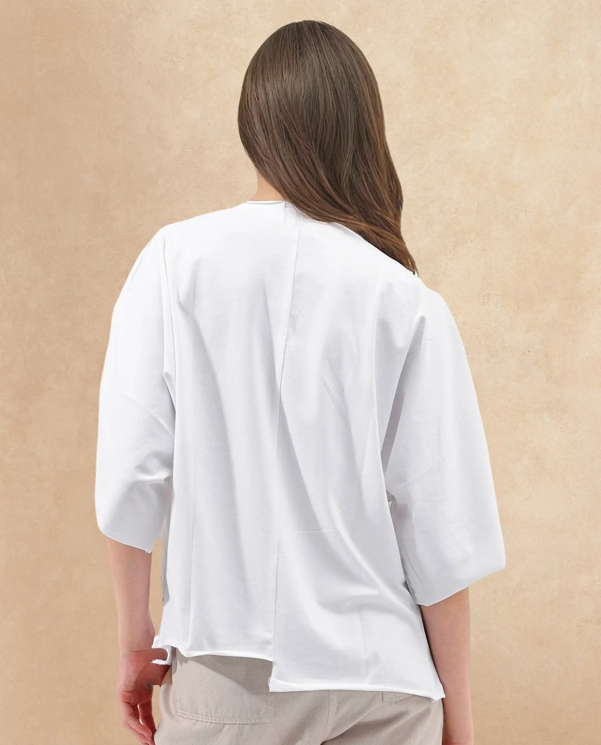 Rareism Women's Nirv White Cotton Collarless Plain Relaxed Fit Shrug - Image 5