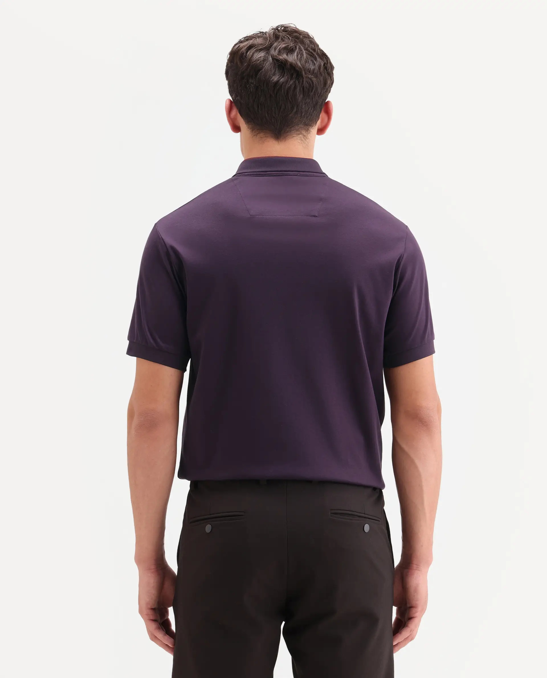 Rare Rabbit Men's Nish Dark Purple Cotton Fabric Half Sleeve Spread Collar Regular Fit Plain Polo - Image 7