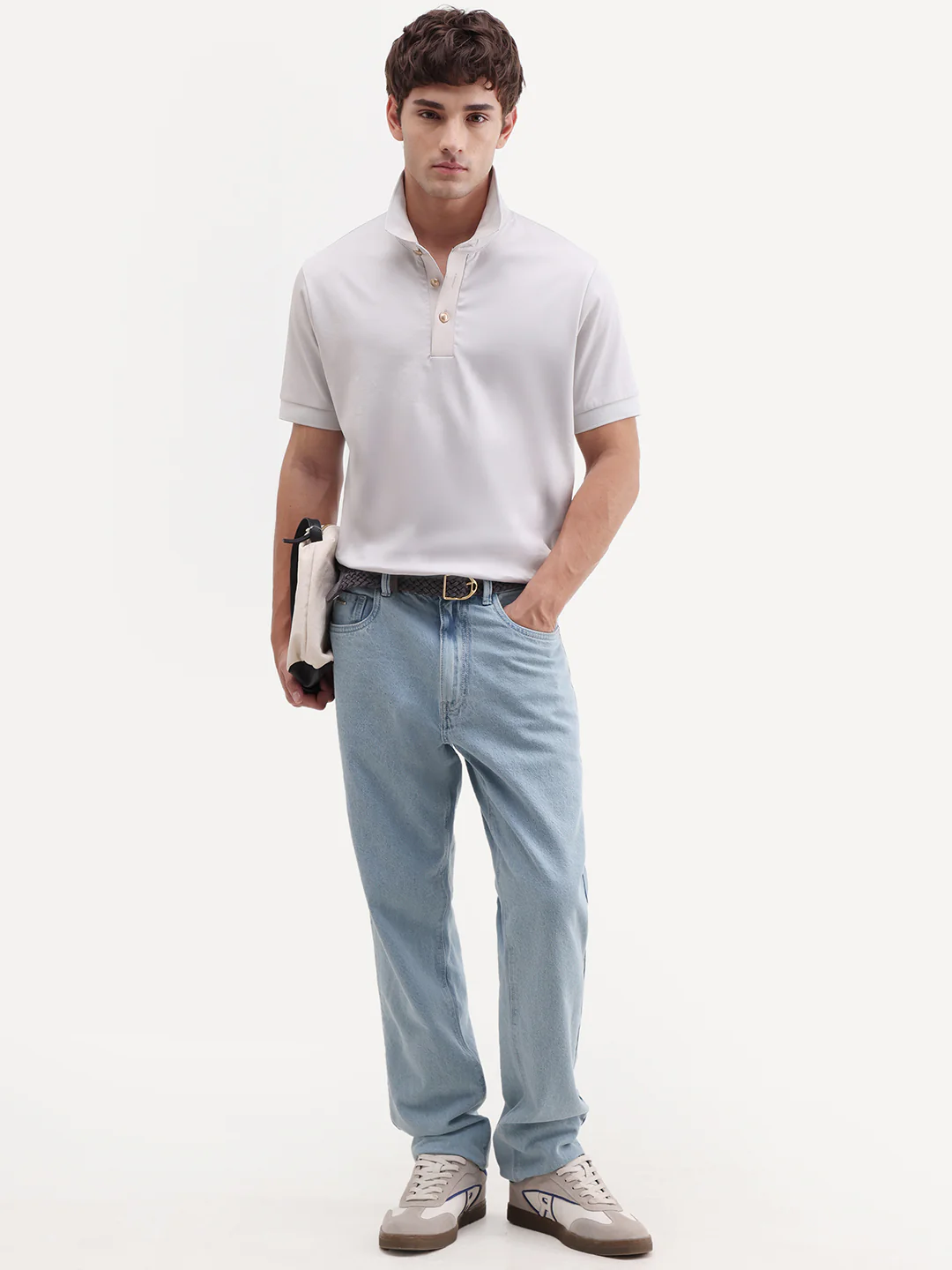 Rare Rabbit Men's Nish Pastel Green Cotton Fabric Half Sleeve Spread Collar Regular Fit Plain Polo - Image 2