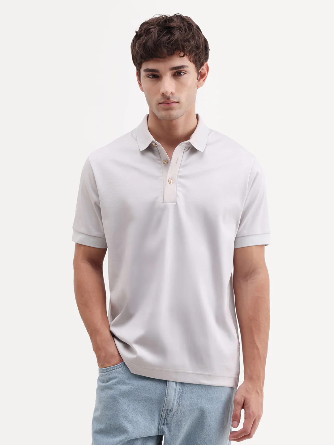 Rare Rabbit Men's Nish Pastel Green Cotton Fabric Half Sleeve Spread Collar Regular Fit Plain Polo - Image 4