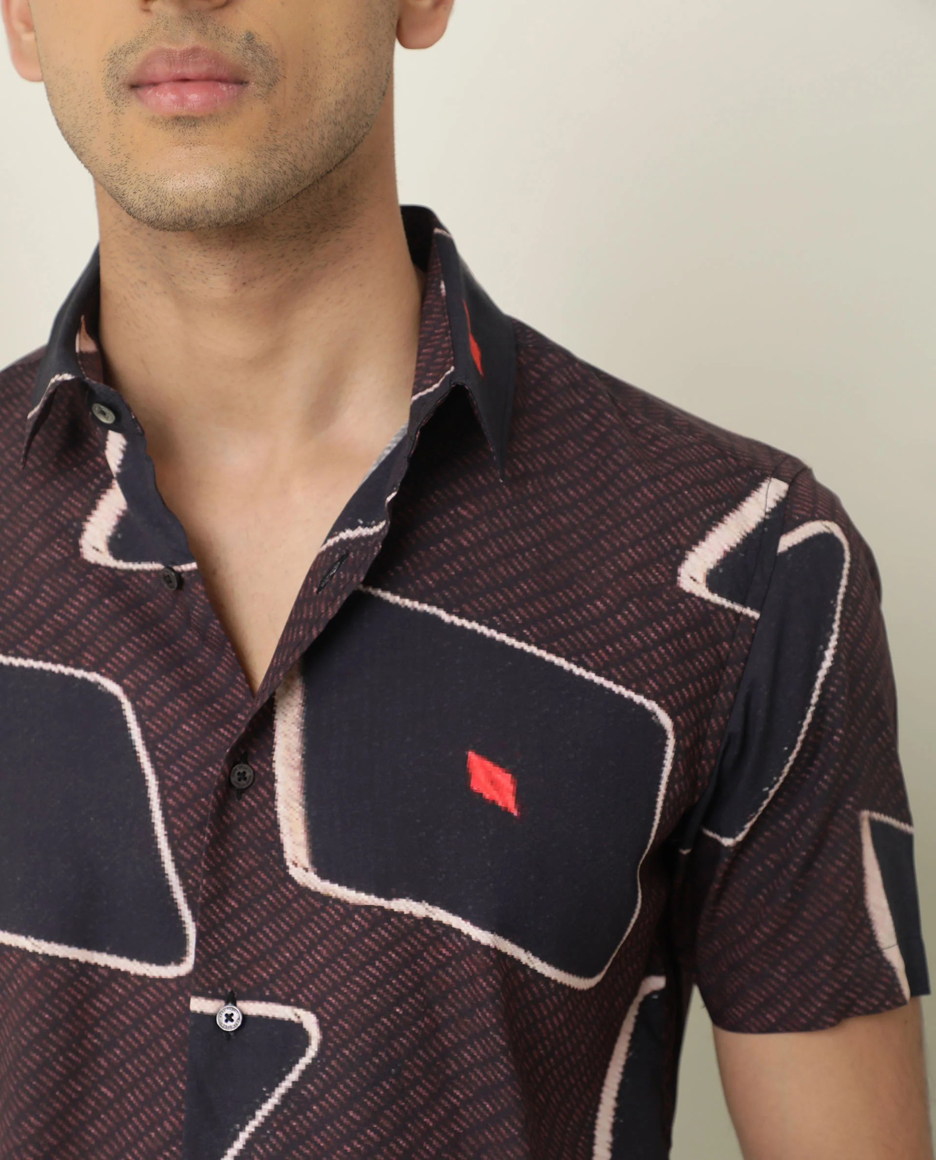 Rare Rabbit Men's Nistic Brown Viscose Geometric Print Regular Fit Half Sleeve Collared Shirt - Image 5