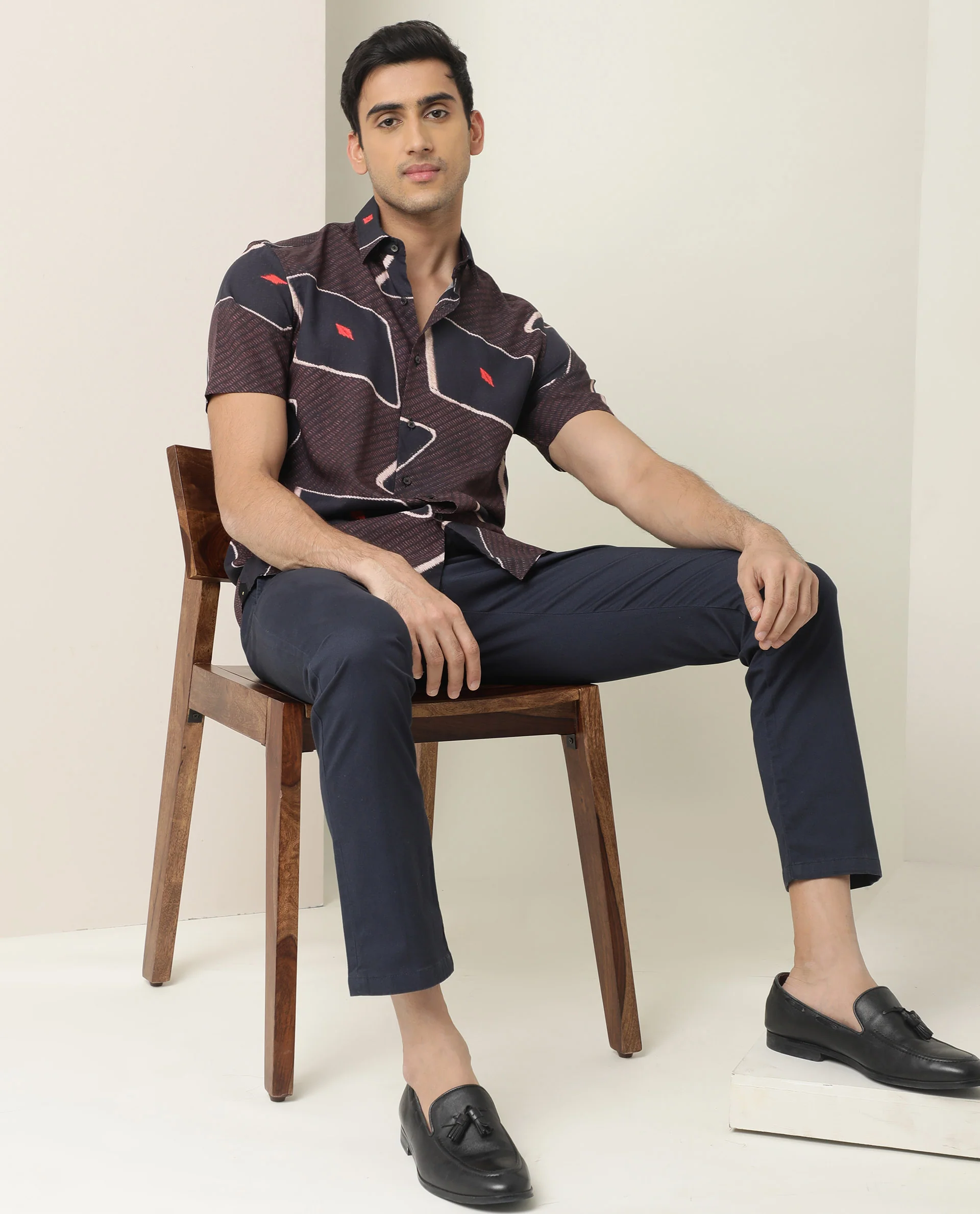 Rare Rabbit Men's Nistic Brown Viscose Geometric Print Regular Fit Half Sleeve Collared Shirt - Image 9