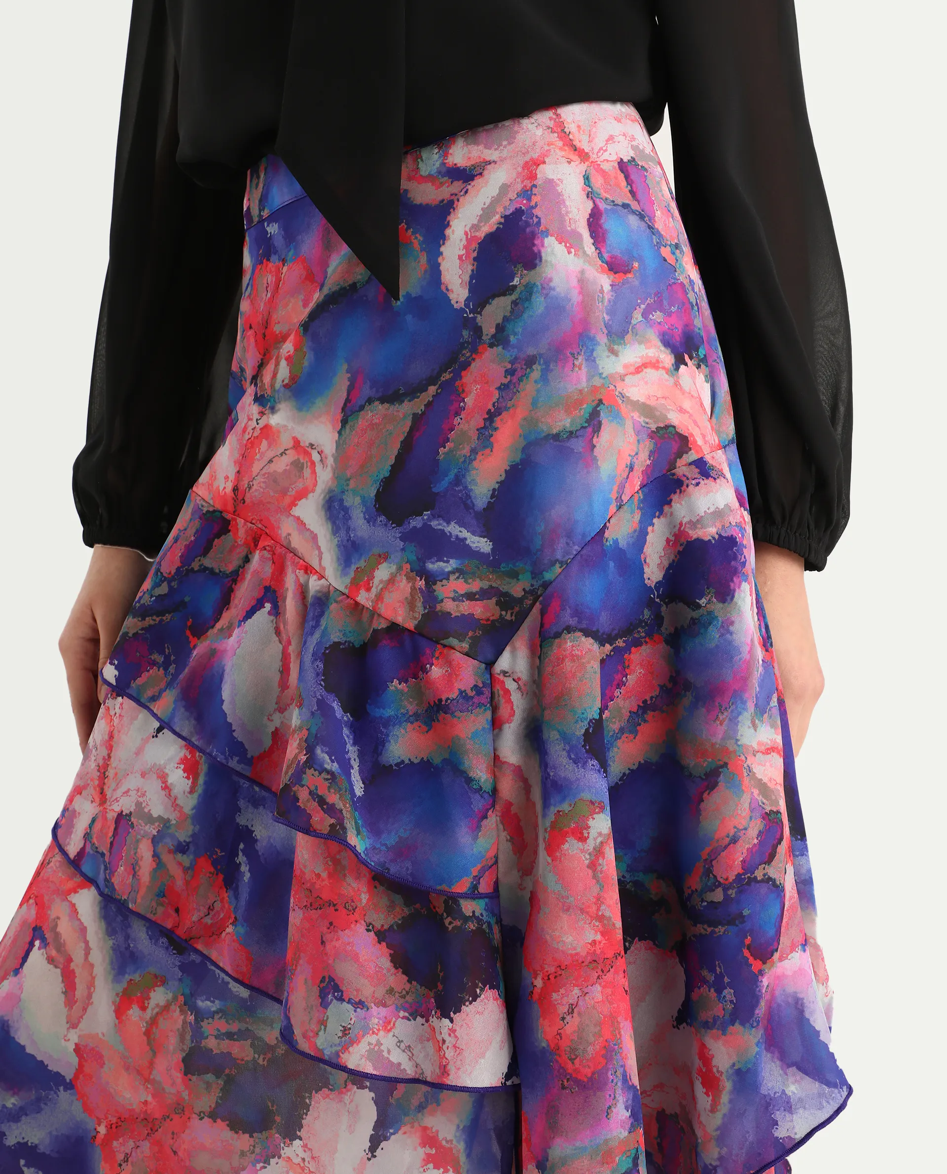 Rareism Women's Nitane Purple Polyester Floral Print Maxi Flared Skirt - Image 4