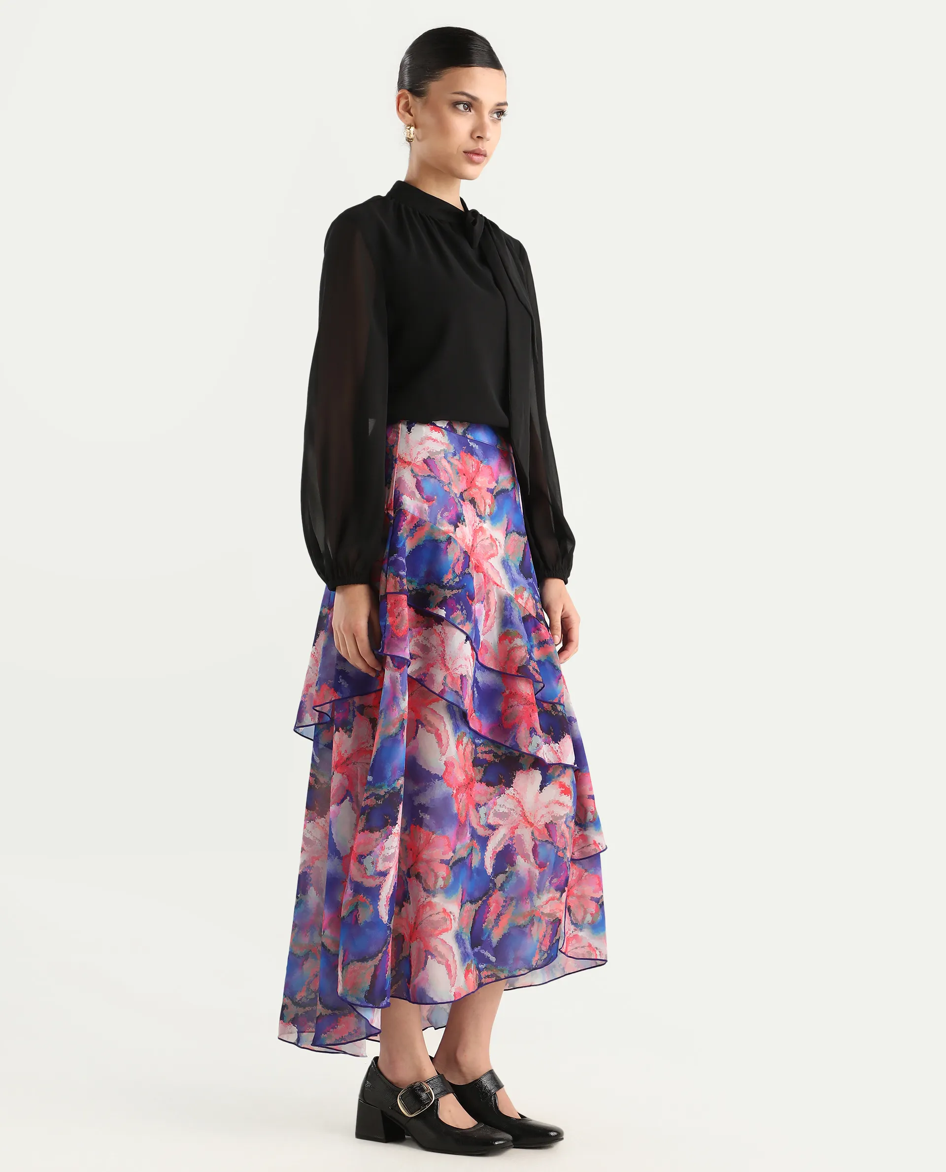 Rareism Women's Nitane Purple Polyester Floral Print Maxi Flared Skirt - Image 5