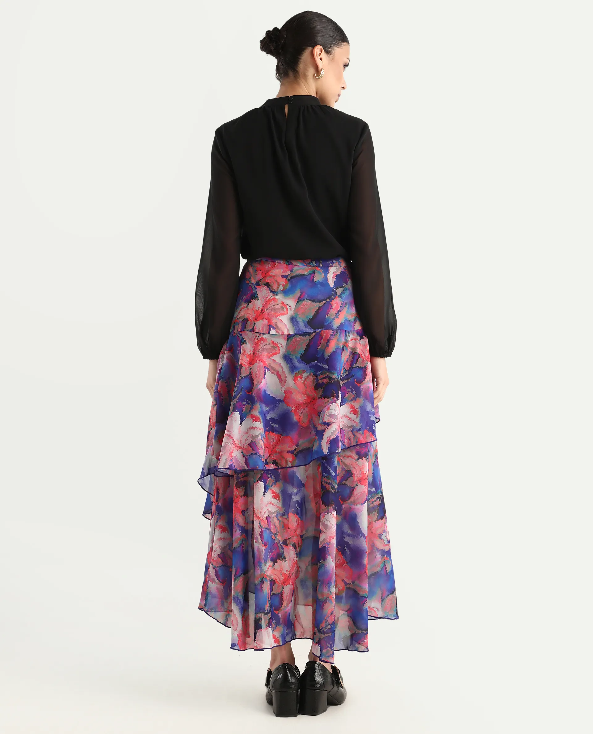 Rareism Women's Nitane Purple Polyester Floral Print Maxi Flared Skirt - Image 7