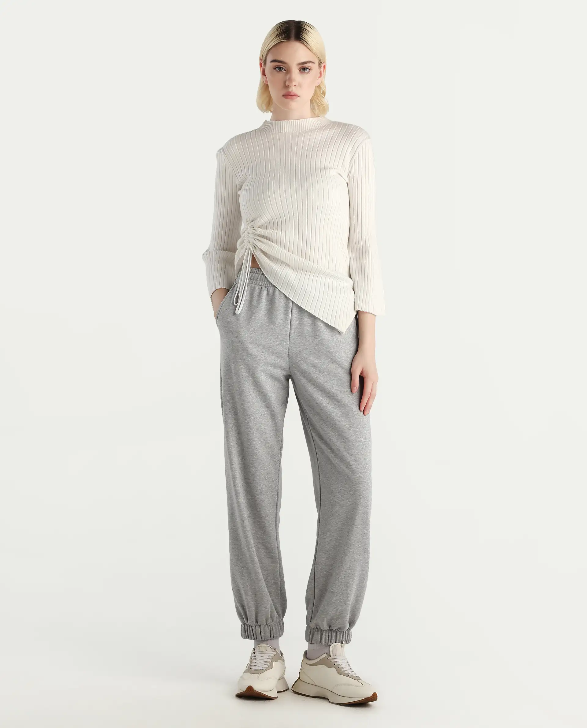 Rareism Women's Nitel Grey Melange Cotton Jogger Fit Track Pant - Image 2