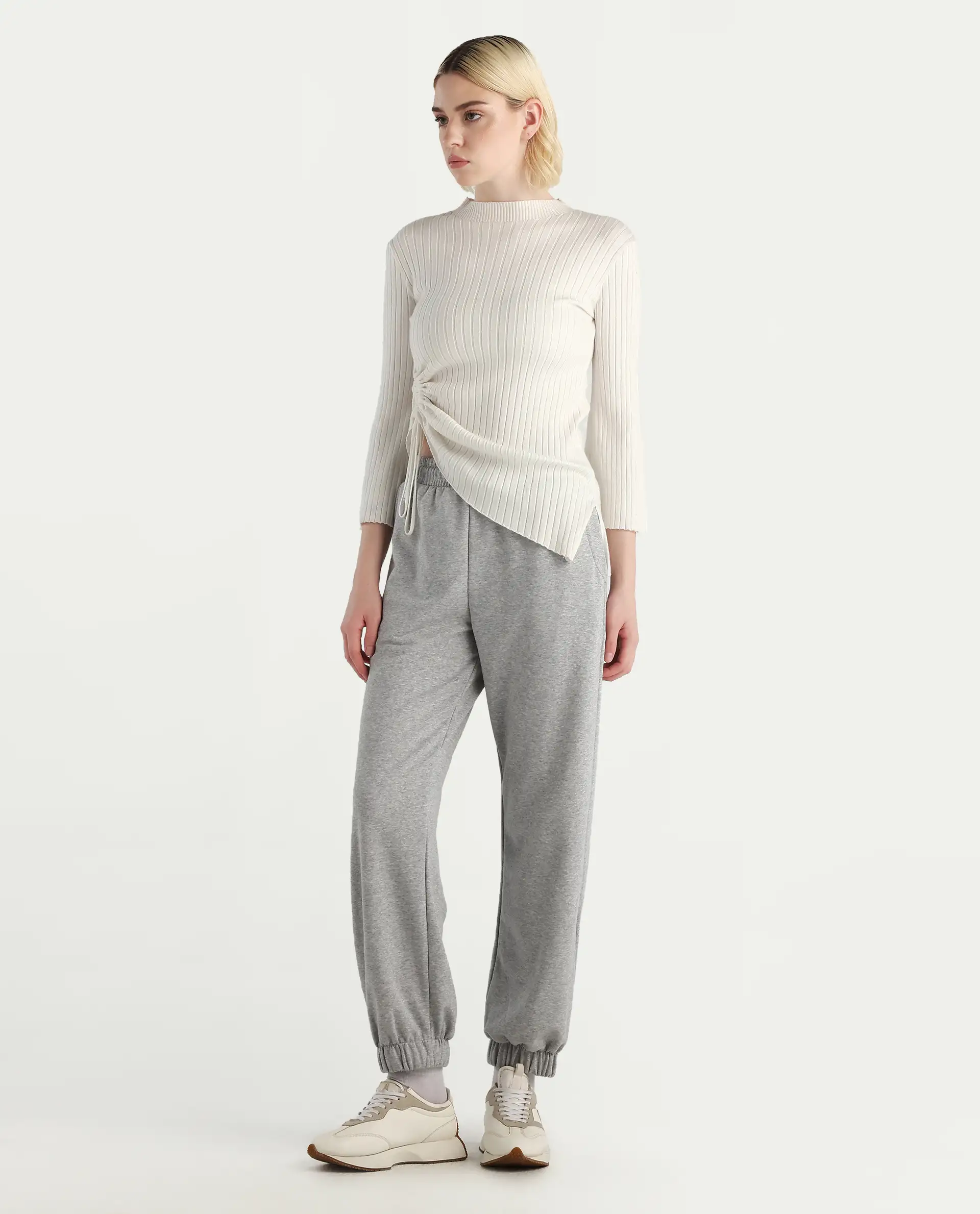 Rareism Women's Nitel Grey Melange Cotton Jogger Fit Track Pant - Image 3