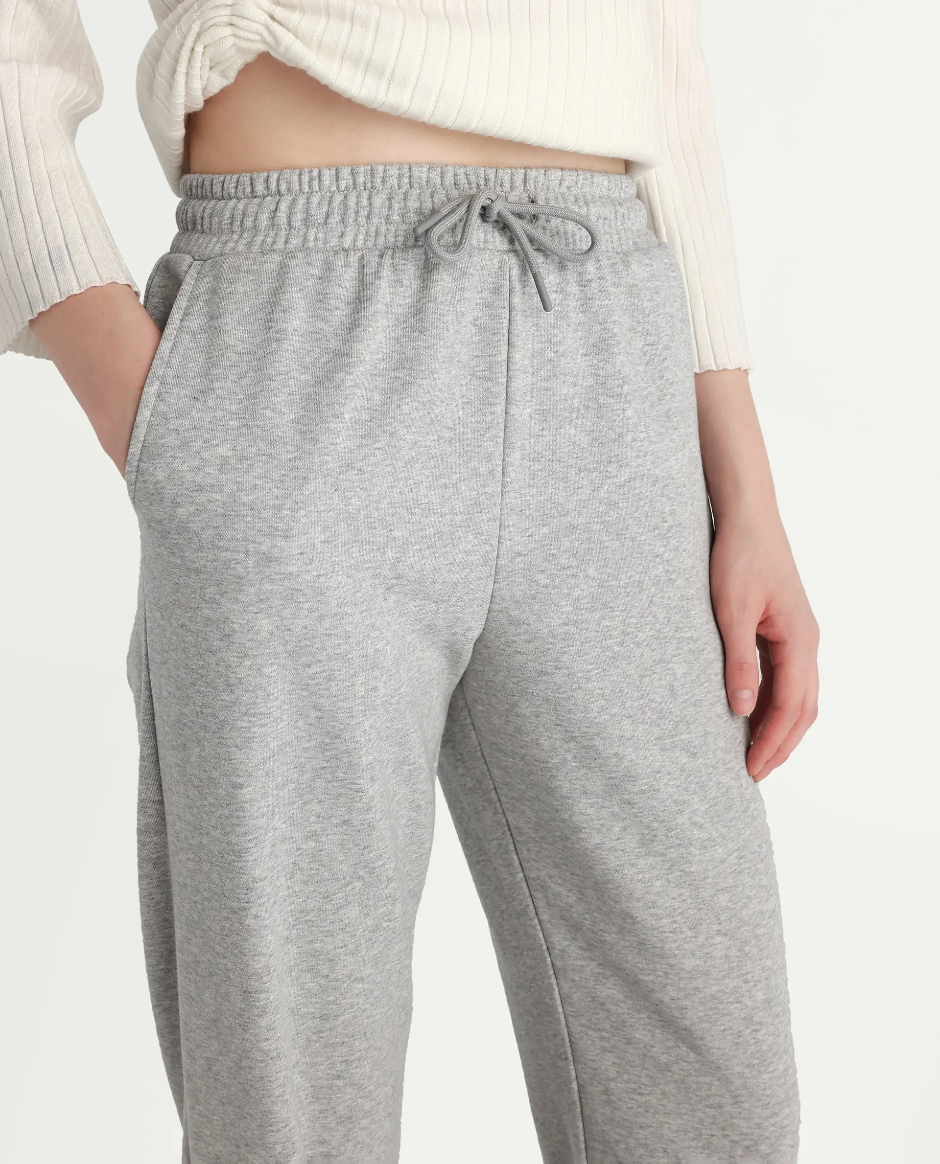 Rareism Women's Nitel Grey Melange Cotton Jogger Fit Track Pant - Image 4