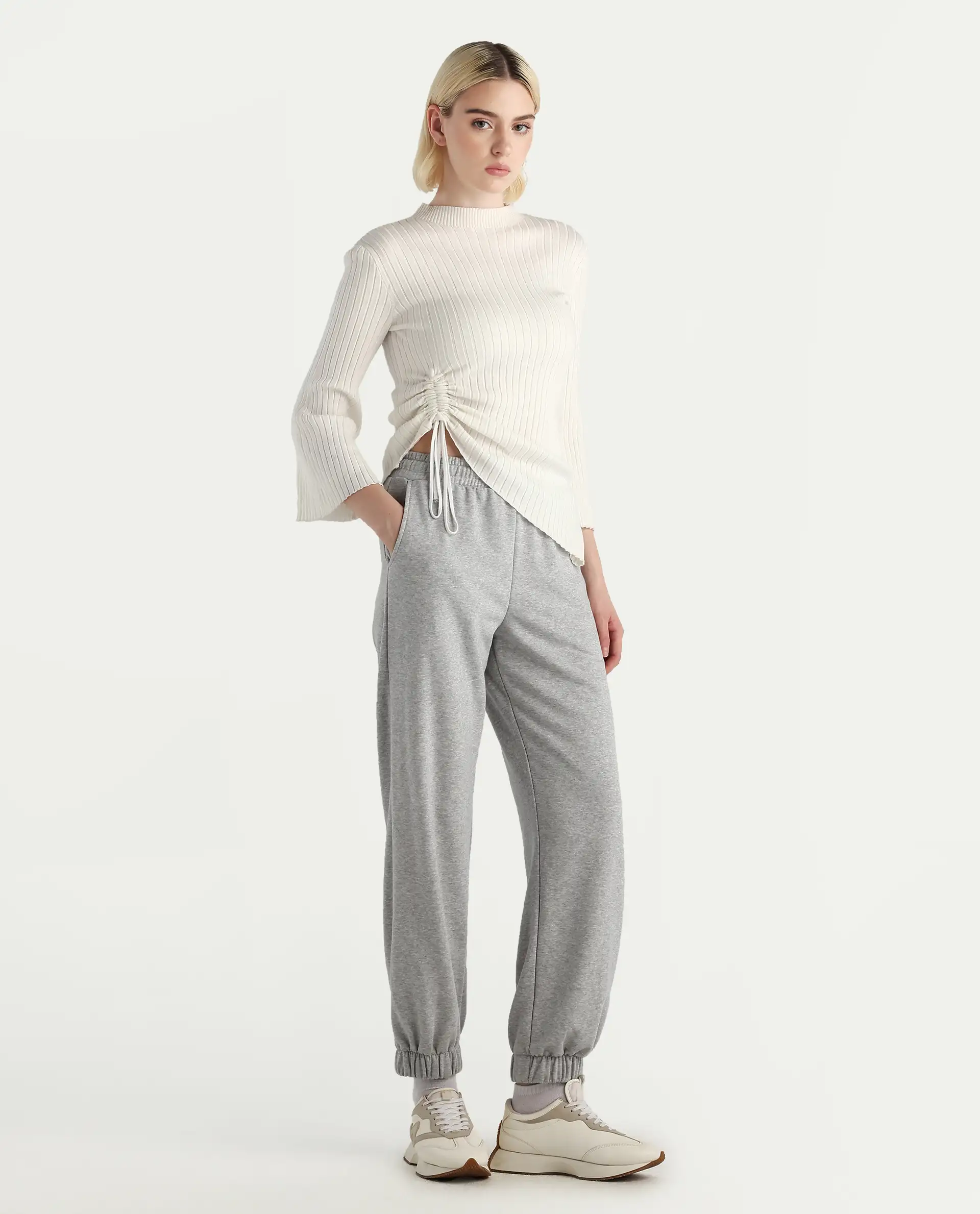 Rareism Women's Nitel Grey Melange Cotton Jogger Fit Track Pant - Image 5