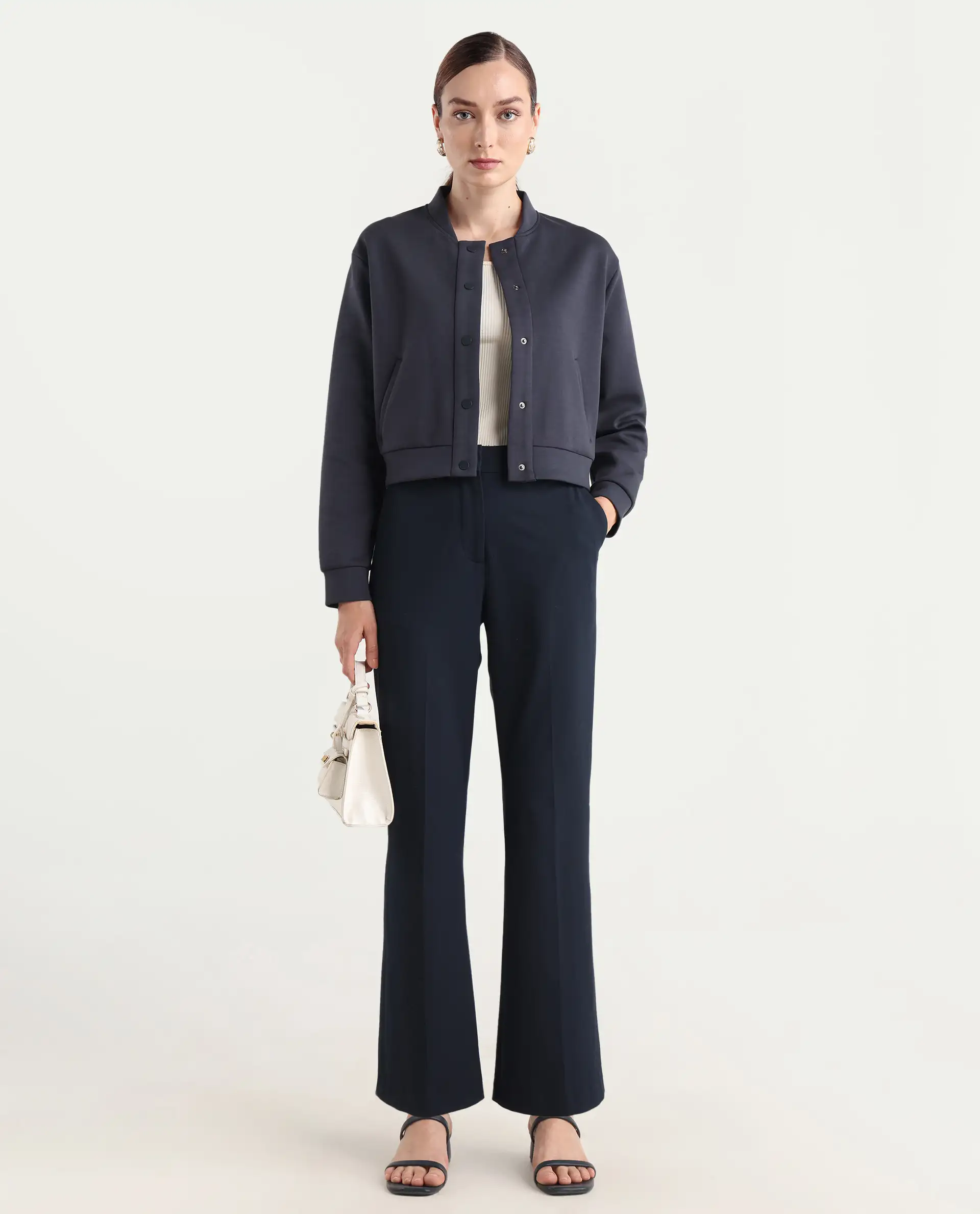 Rareism Women's Nitt Navy Cotton Blend Stand Collar Regular Fit Jacket - Image 2