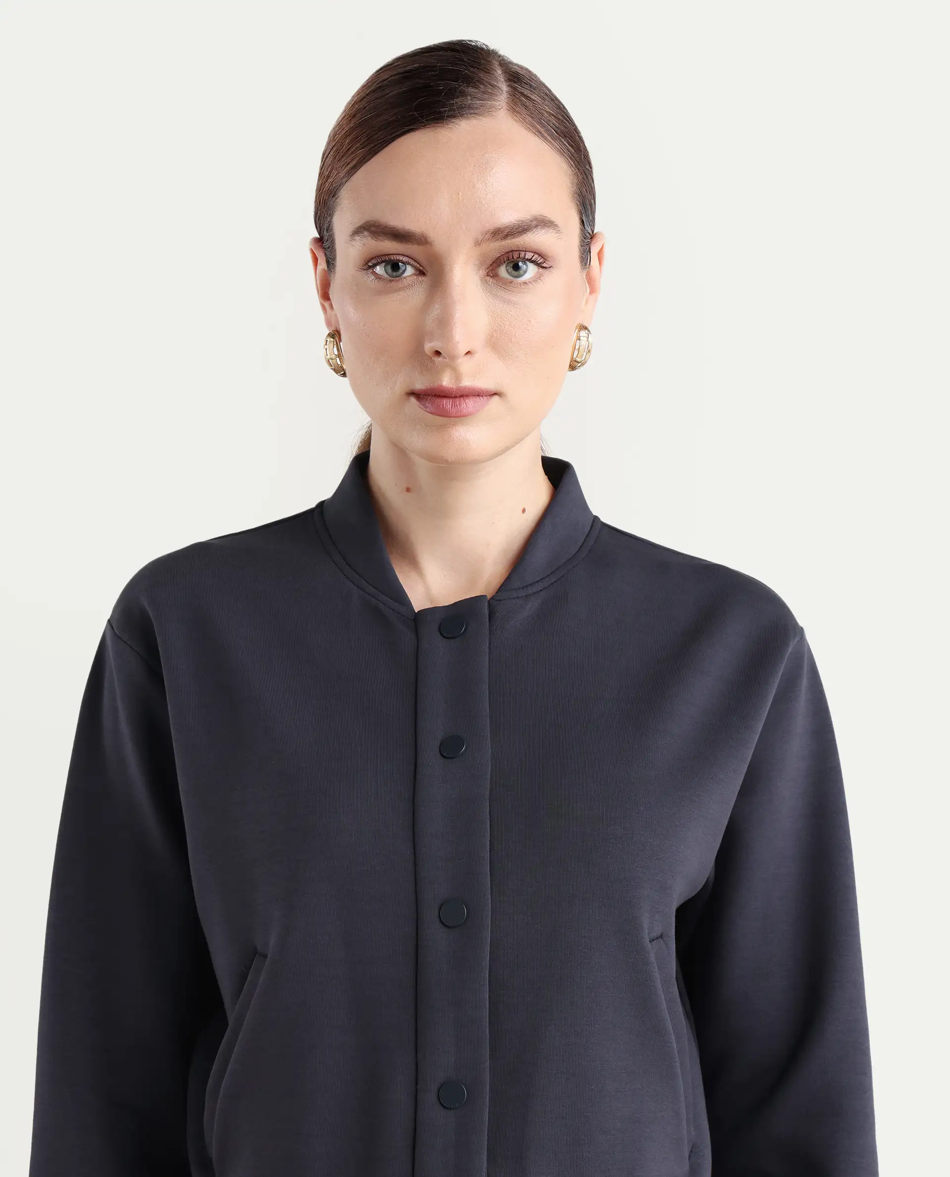 Rareism Women's Nitt Navy Cotton Blend Stand Collar Regular Fit Jacket - Image 4