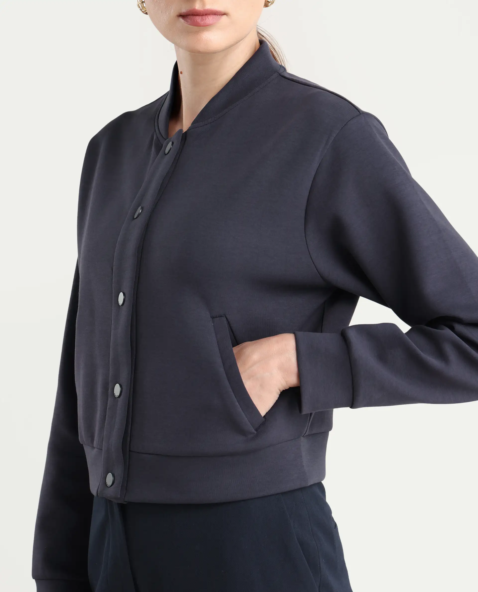 Rareism Women's Nitt Navy Cotton Blend Stand Collar Regular Fit Jacket - Image 5