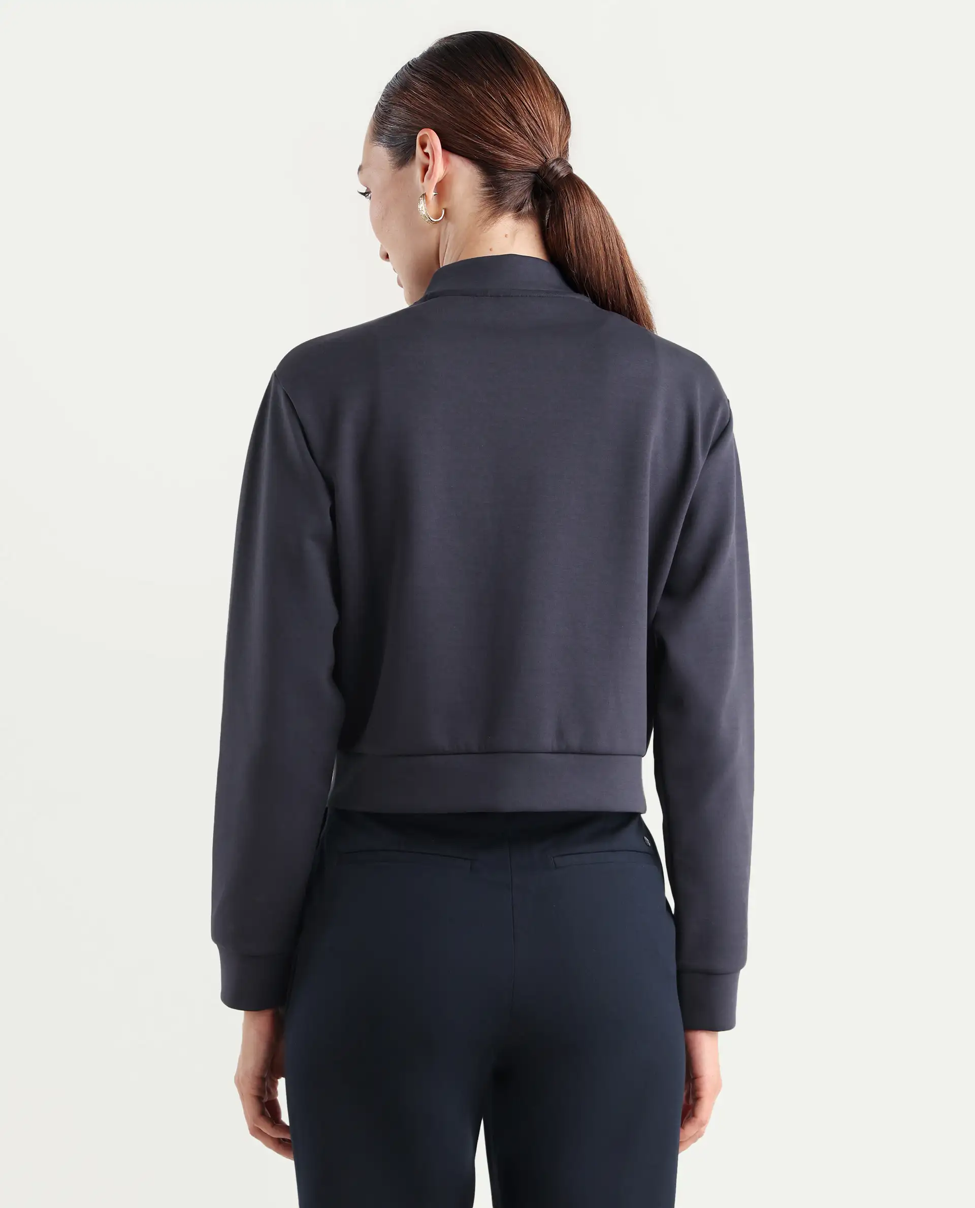 Rareism Women's Nitt Navy Cotton Blend Stand Collar Regular Fit Jacket - Image 8
