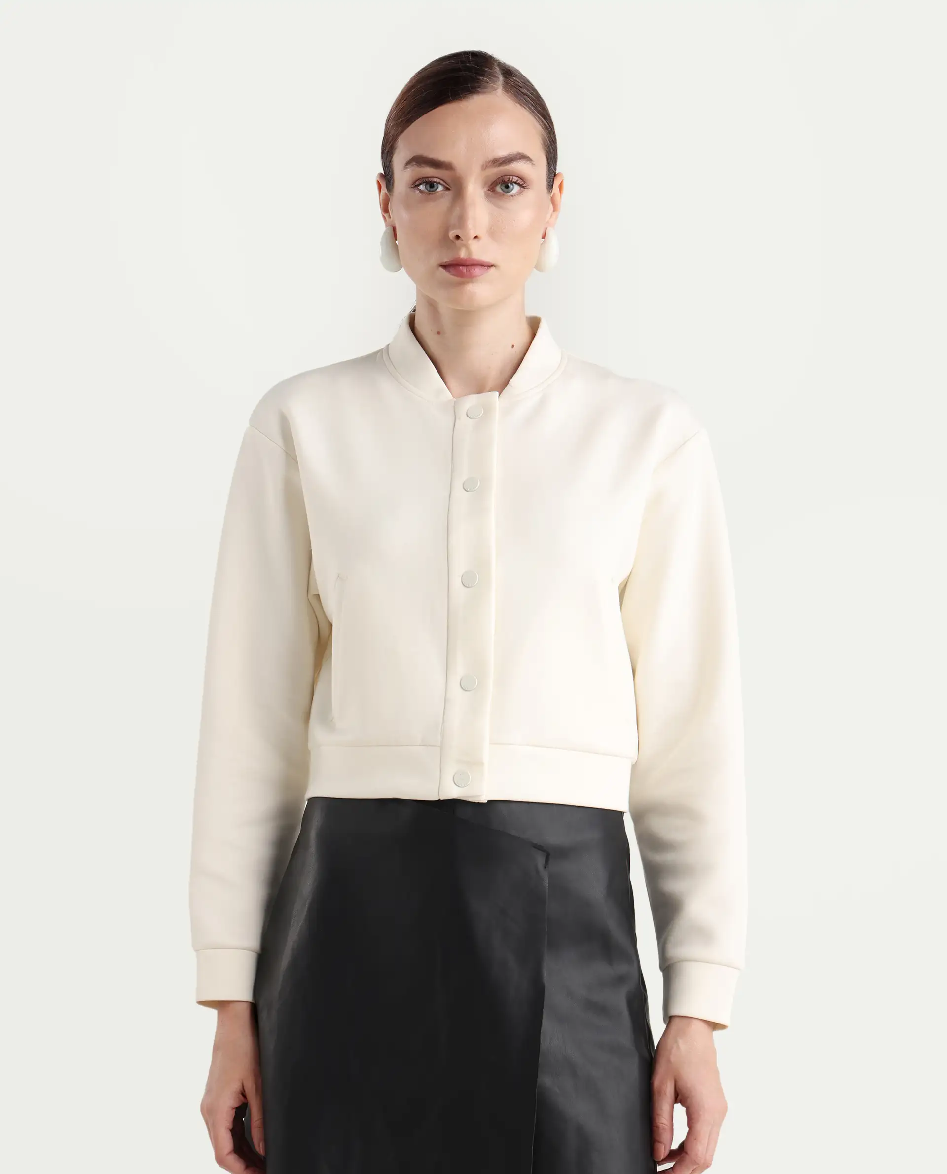 Rareism Women's Nitt Off White Cotton Blend Stand Collar Regular Fit Jacket - Image 3