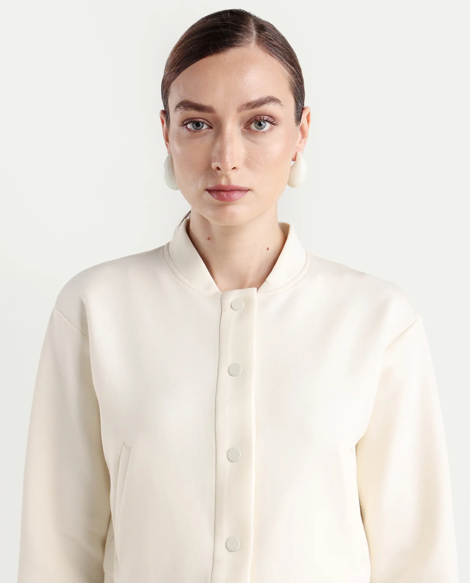 Rareism Women's Nitt Off White Cotton Blend Stand Collar Regular Fit Jacket - Image 4