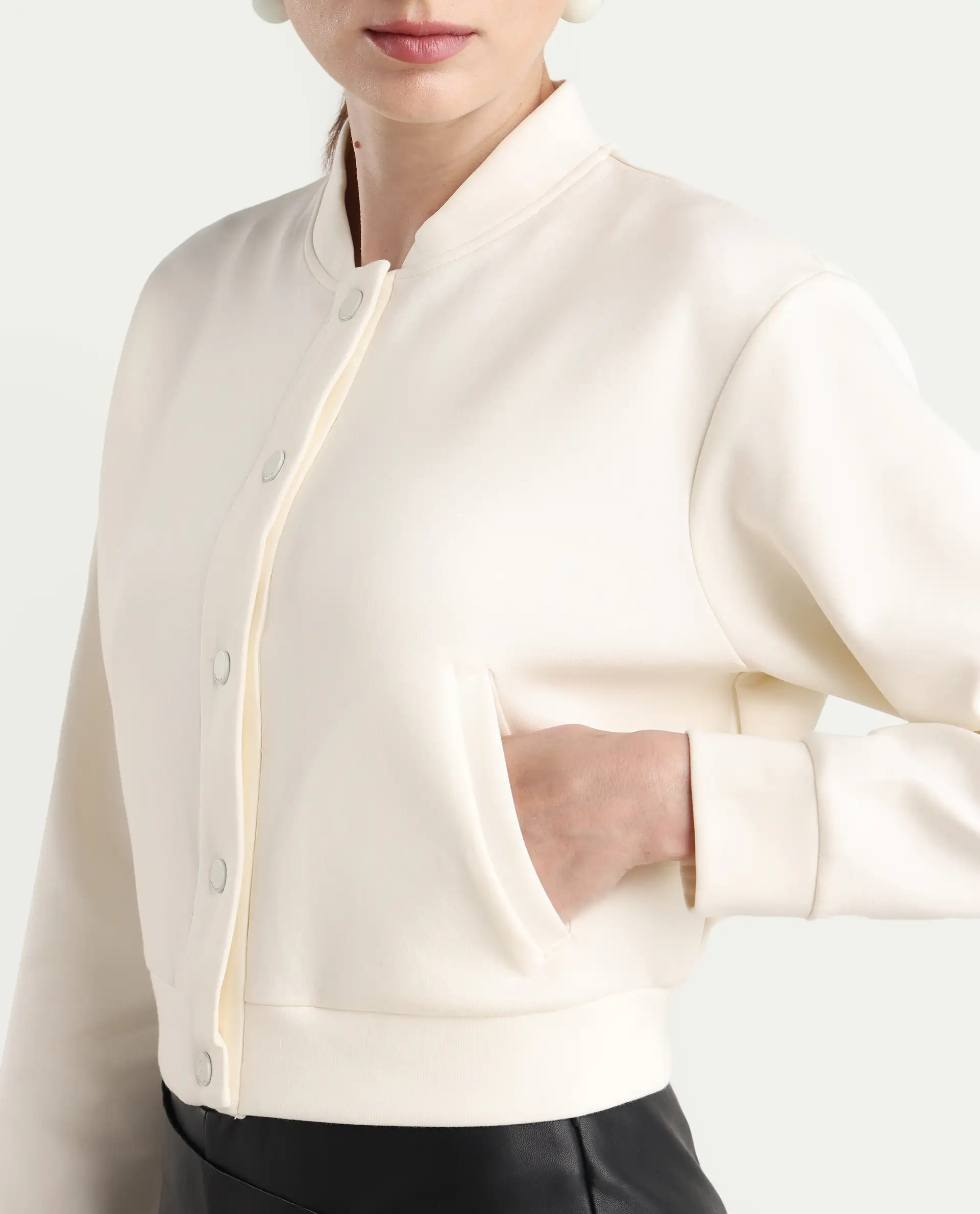 Rareism Women's Nitt Off White Cotton Blend Stand Collar Regular Fit Jacket - Image 5