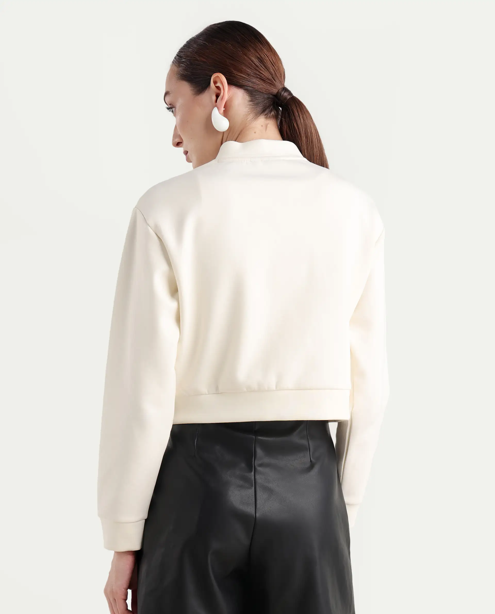 Rareism Women's Nitt Off White Cotton Blend Stand Collar Regular Fit Jacket - Image 8