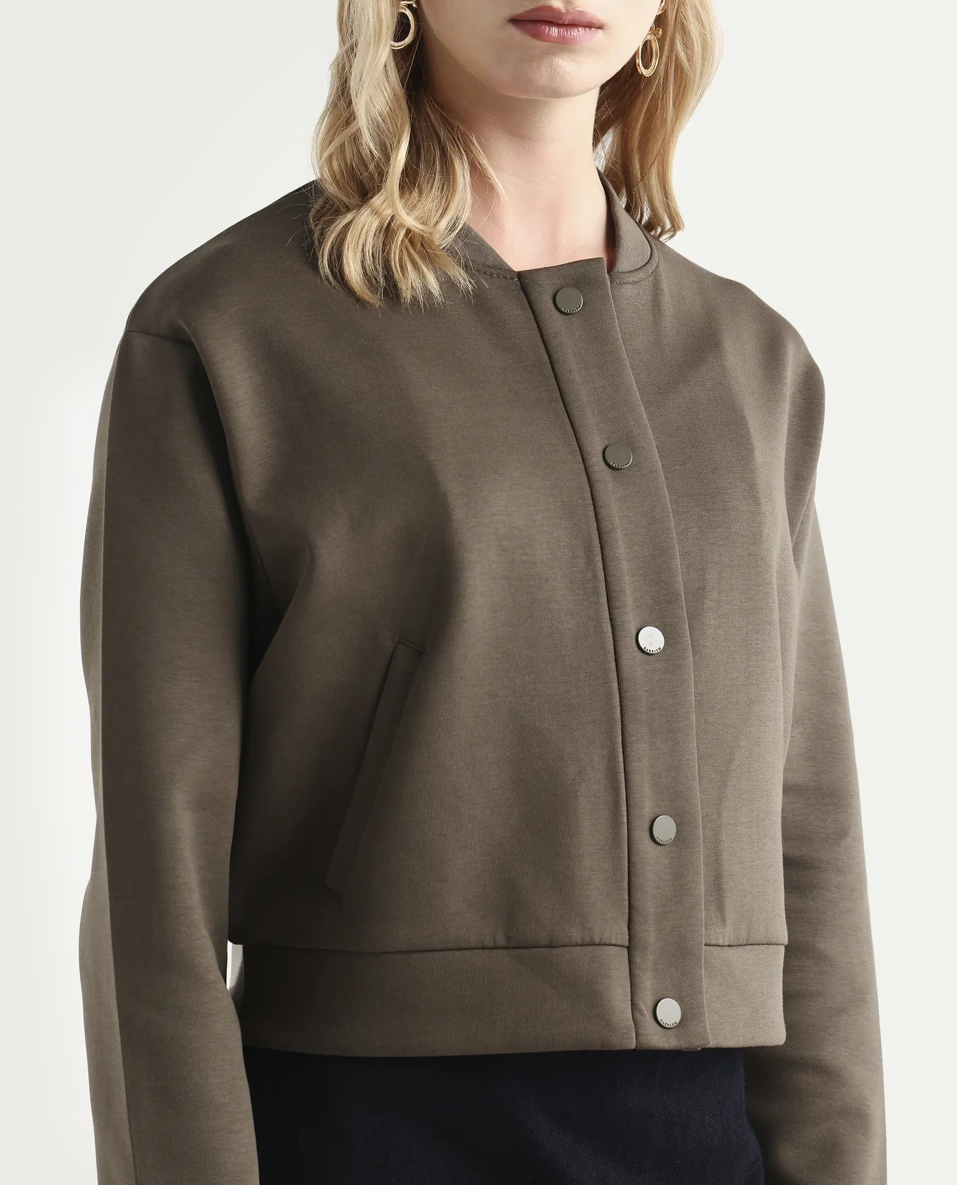 Rareism Women's Nitt Olive Cotton Blend Stand Collar Regular Fit Jacket - Image 4