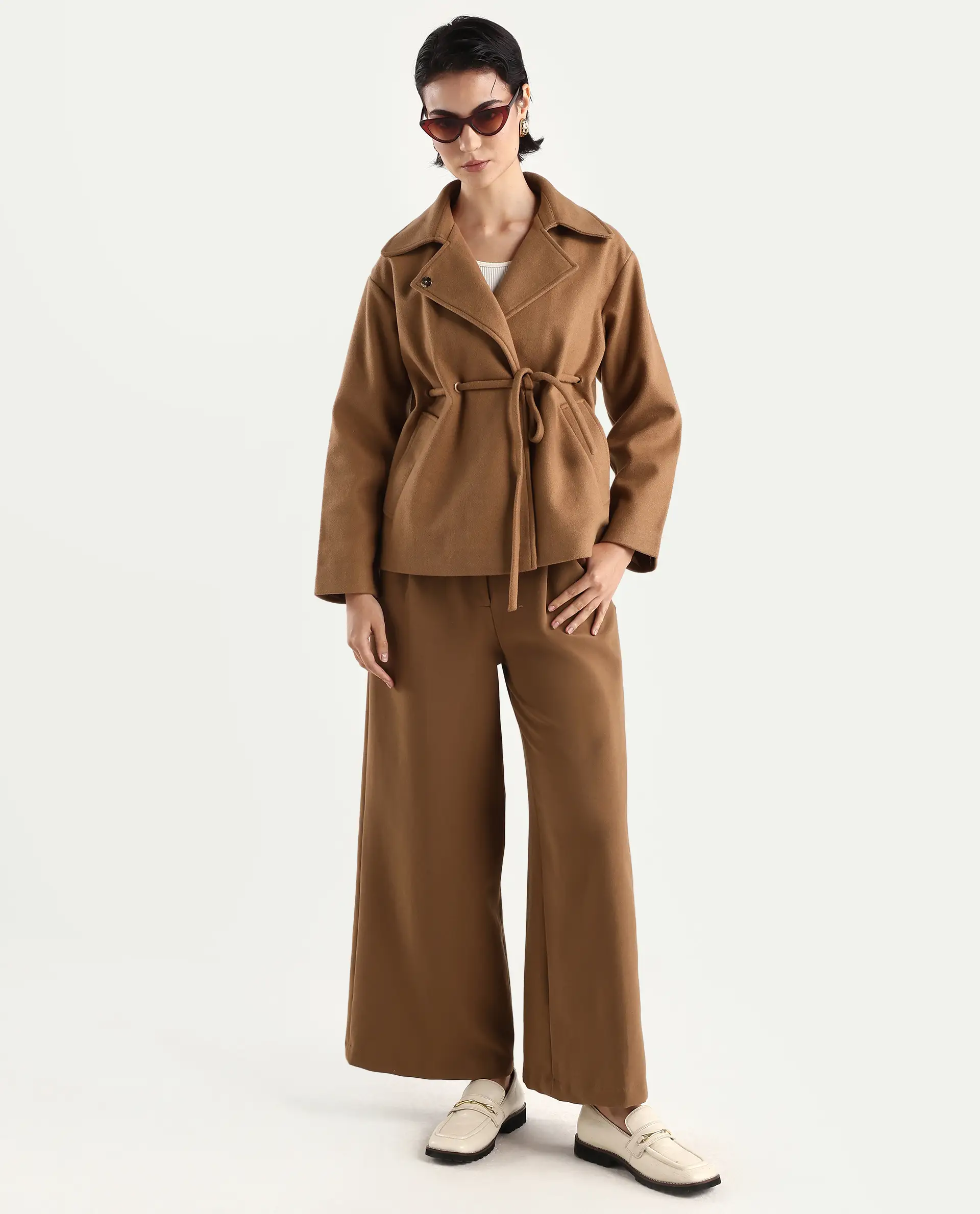 Rareism Women's Nittiz Tan Polyester Blend Spread Collar Regular Fit Jacket - Image 2